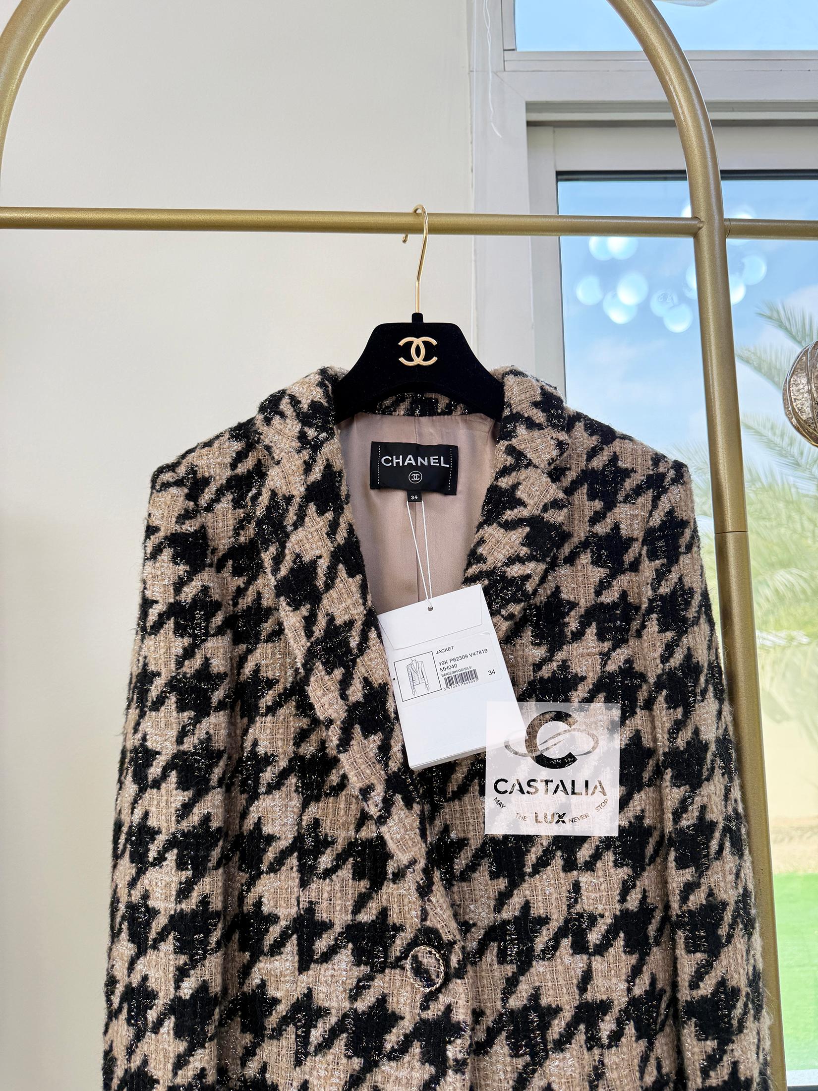 Chanel New Iconic 2019 Fall Houndstooth Tweed Jacket 34 FR 5