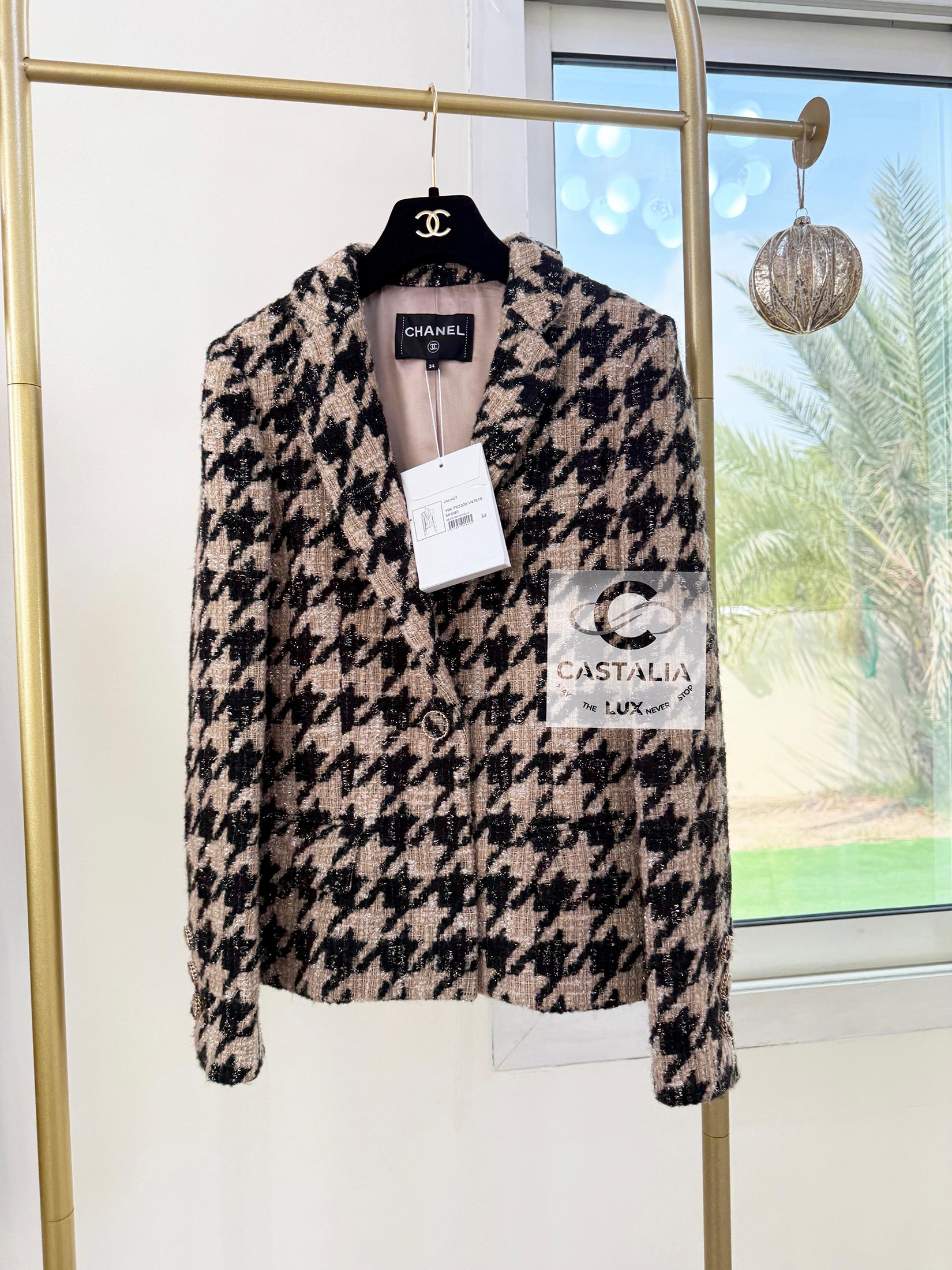 Chanel New Iconic 2019 Fall Houndstooth Tweed Jacket 34 FR 6