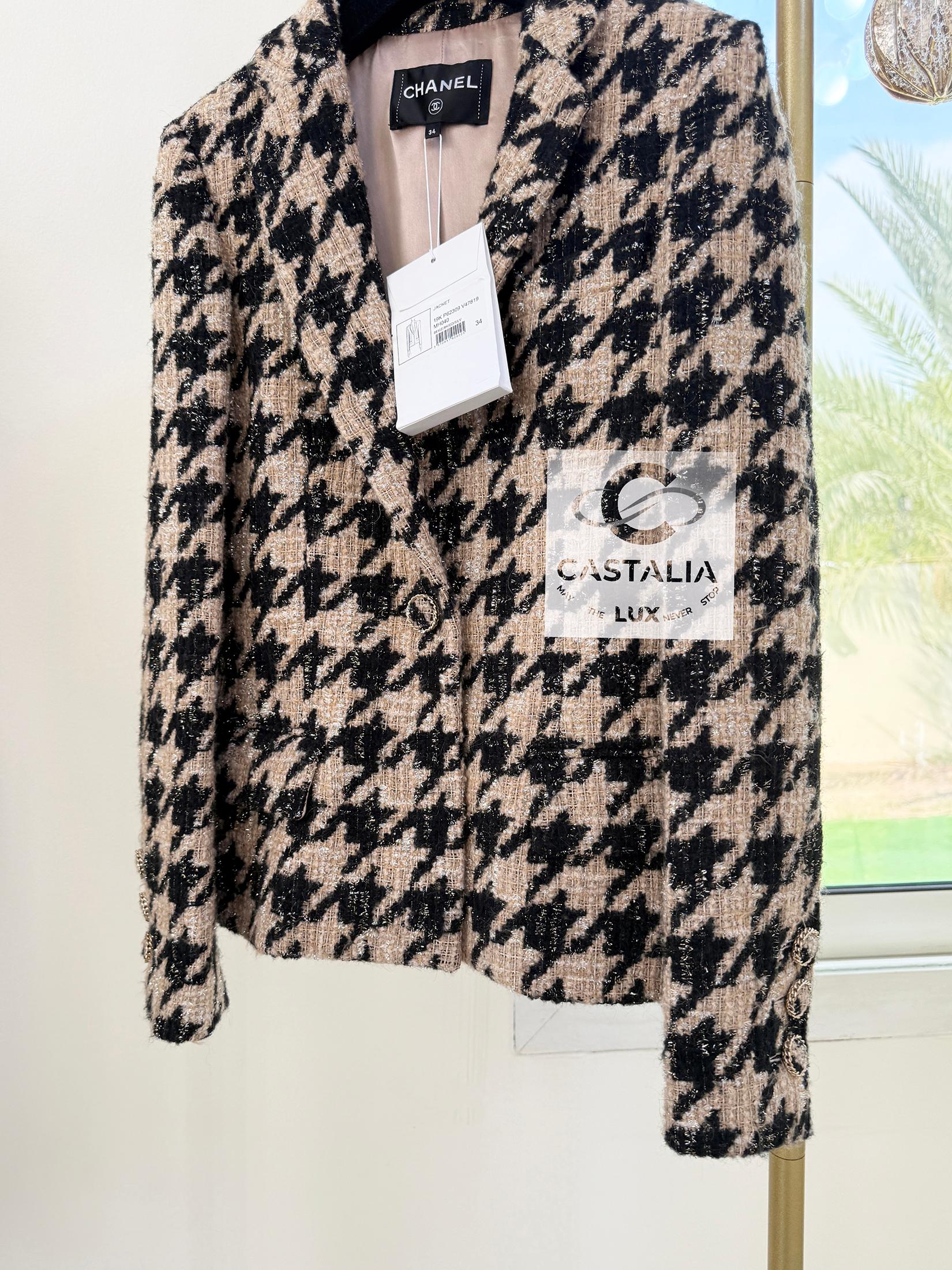 Chanel New Iconic 2019 Fall Houndstooth Tweed Jacket 34 FR 7