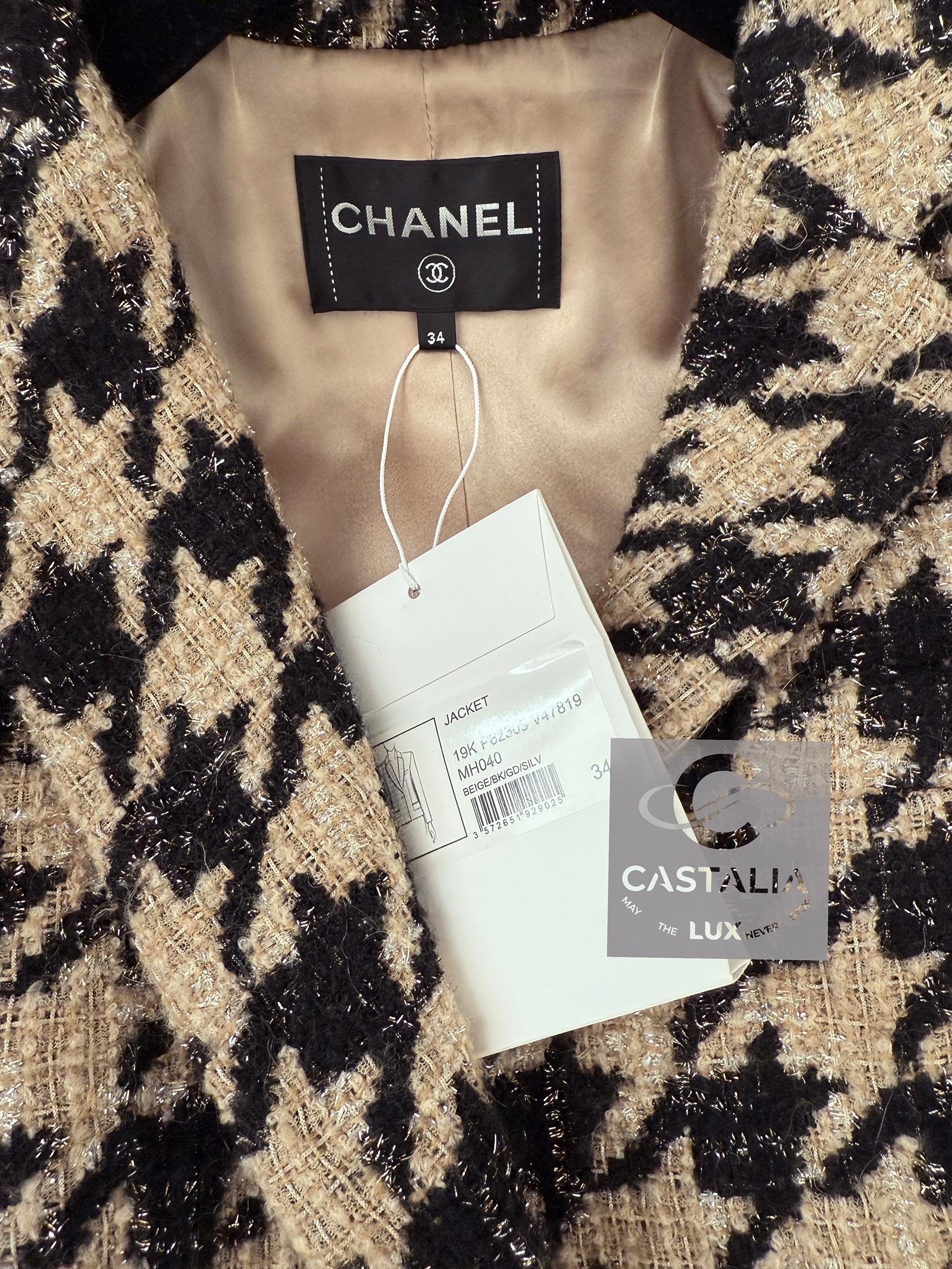 Chanel New Iconic 2019 Fall Houndstooth Tweed Jacket 34 FR 9