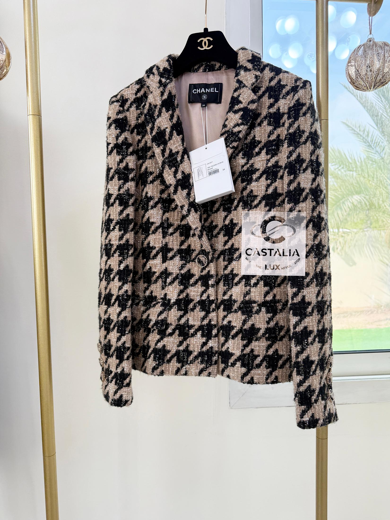 Chanel New Iconic 2019 Fall Houndstooth Tweed Jacket 34 FR 14