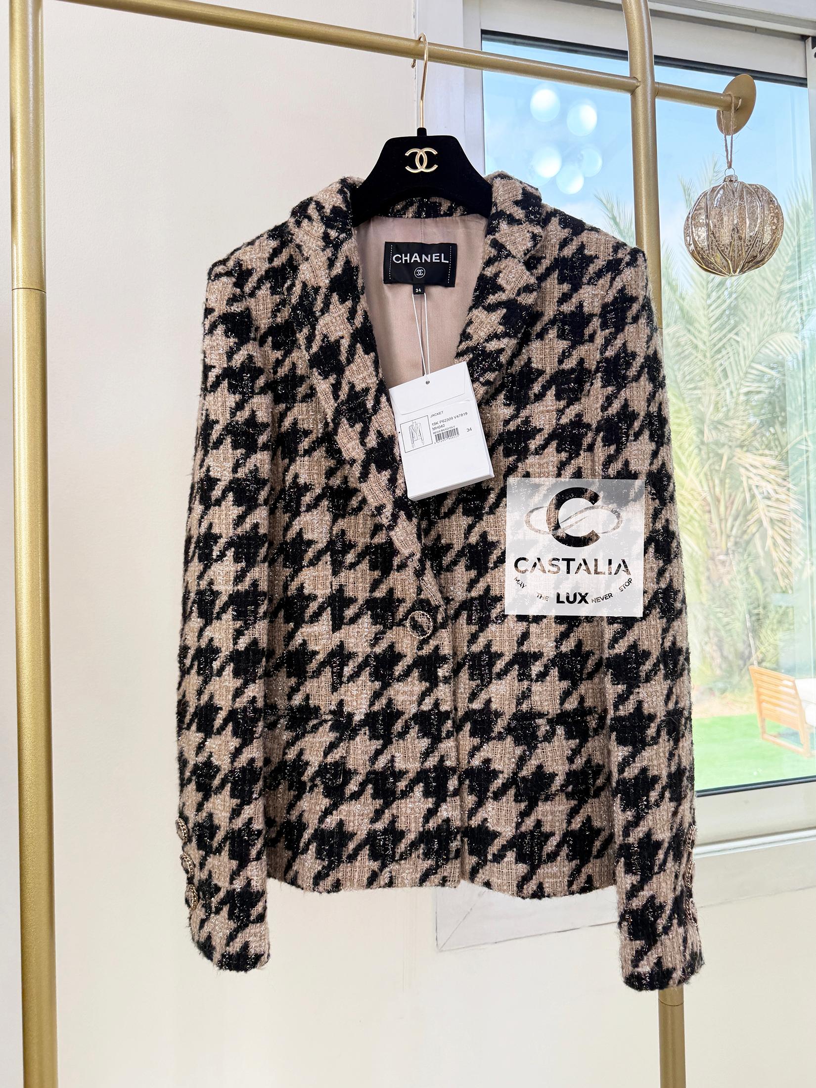 Chanel New Iconic 2019 Fall Houndstooth Tweed Jacket 34 FR 4