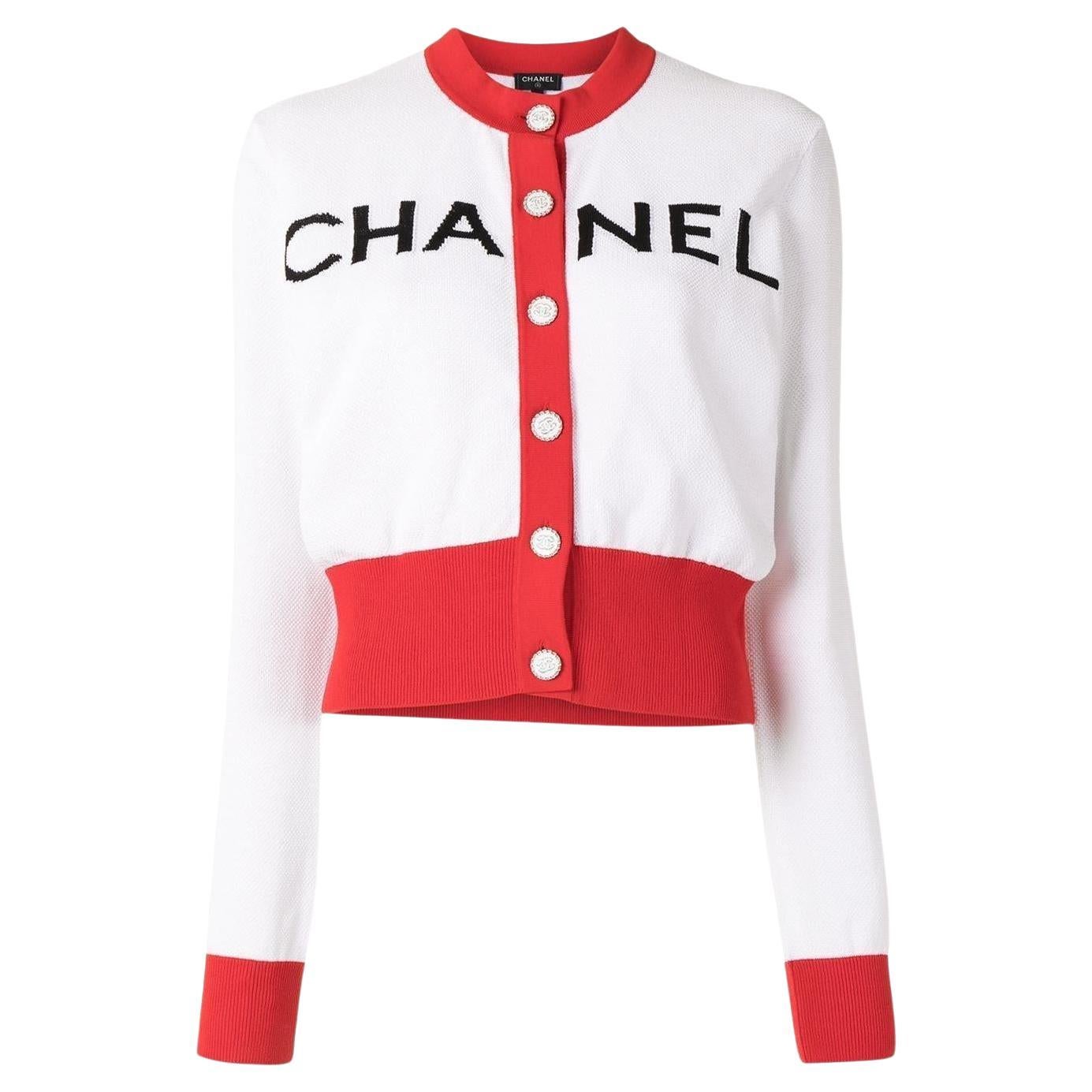 Chanel New Iconic 2019 Spring Logo Runway Cardigan en vente