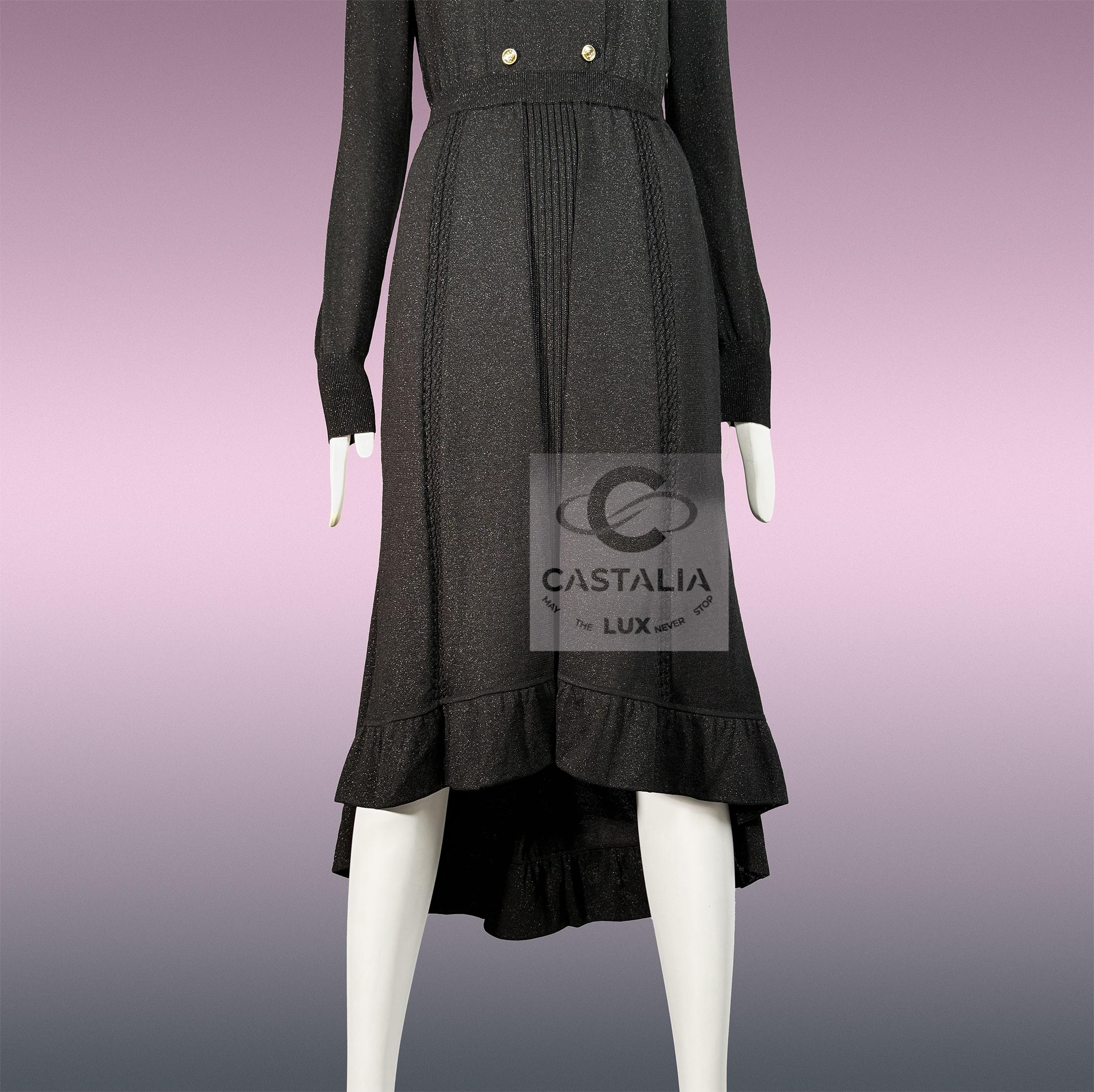 CHANEL New Iconic 2020 Ad Campaign Schwarz Schimmer Kleid 42 FR im Angebot 7