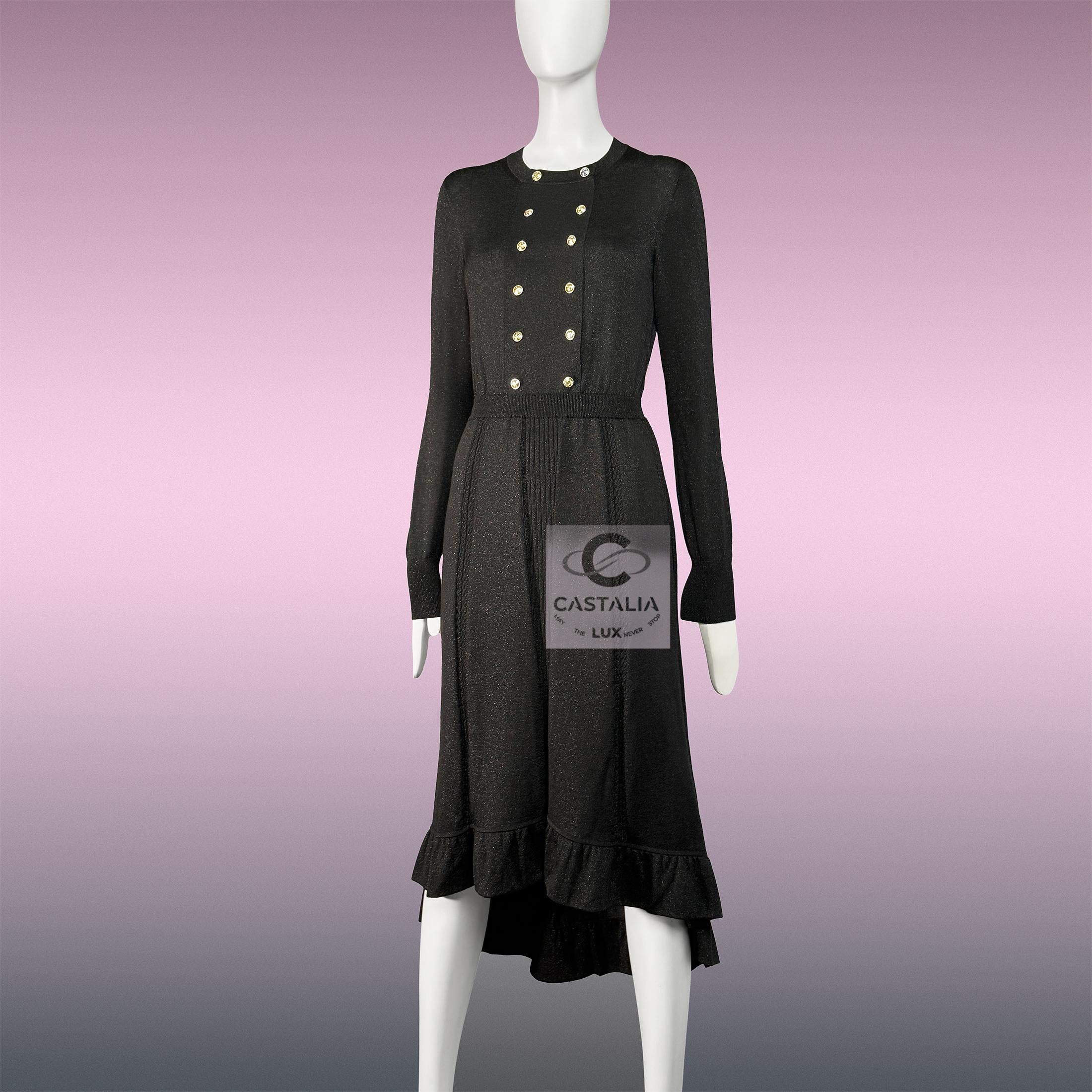 CHANEL New Iconic 2020 Ad Campaign Schwarz Schimmer Kleid 42 FR im Angebot 3