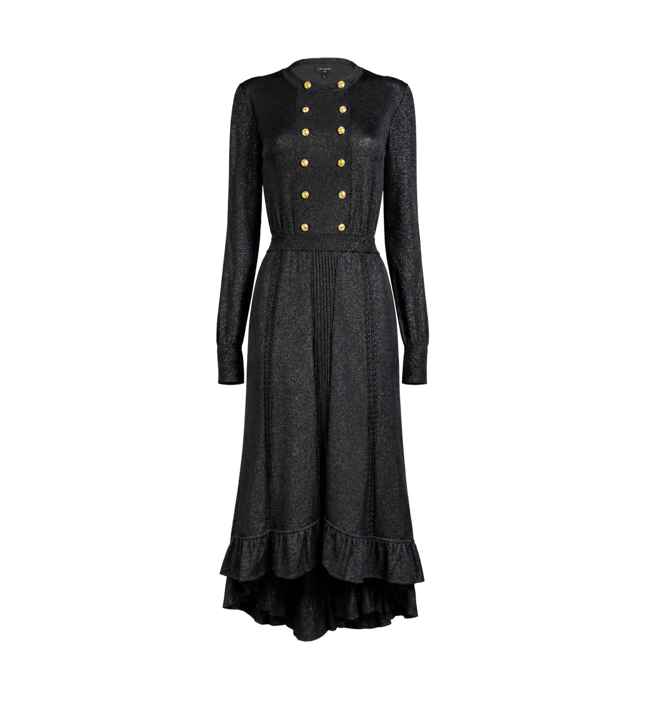CHANEL New Iconic 2020 Ad Campaign Black Shimmer Dress 42 FR