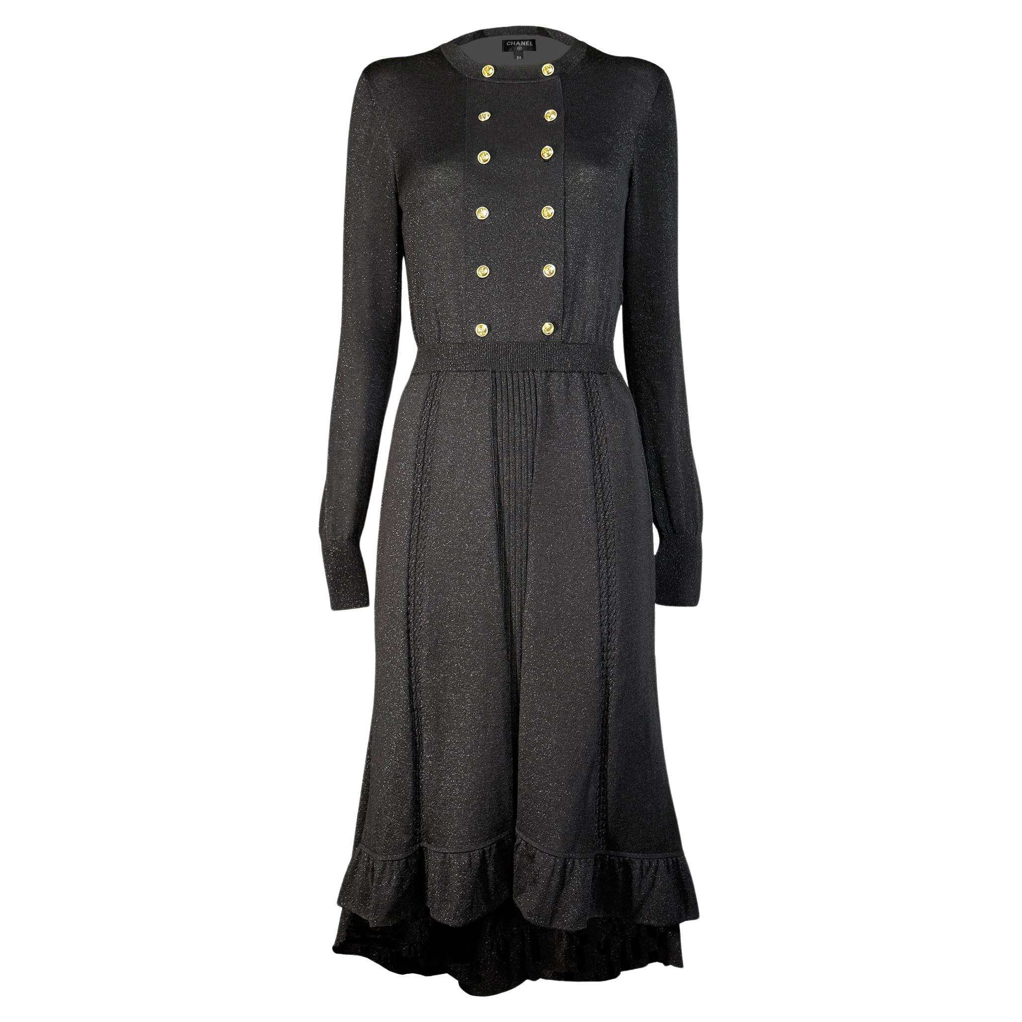 CHANEL New Iconic 2020 Ad Campaign Black Shimmer Dress 42 FR