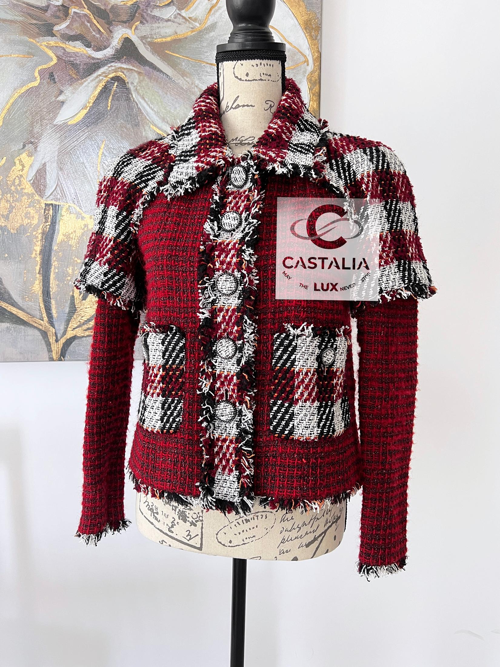 CHANEL Nueva chaqueta de tweed burdeos estilo Anna Wintour 34 FR en venta 6