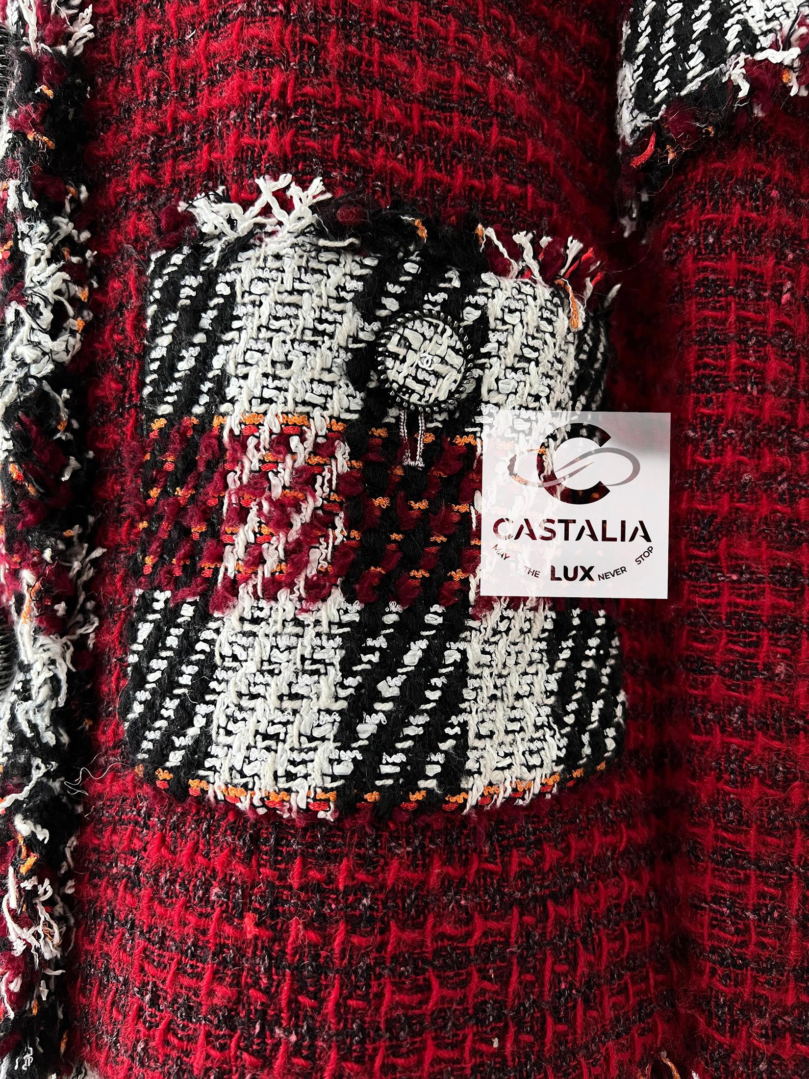 CHANEL Nueva chaqueta de tweed burdeos estilo Anna Wintour 34 FR en venta 9