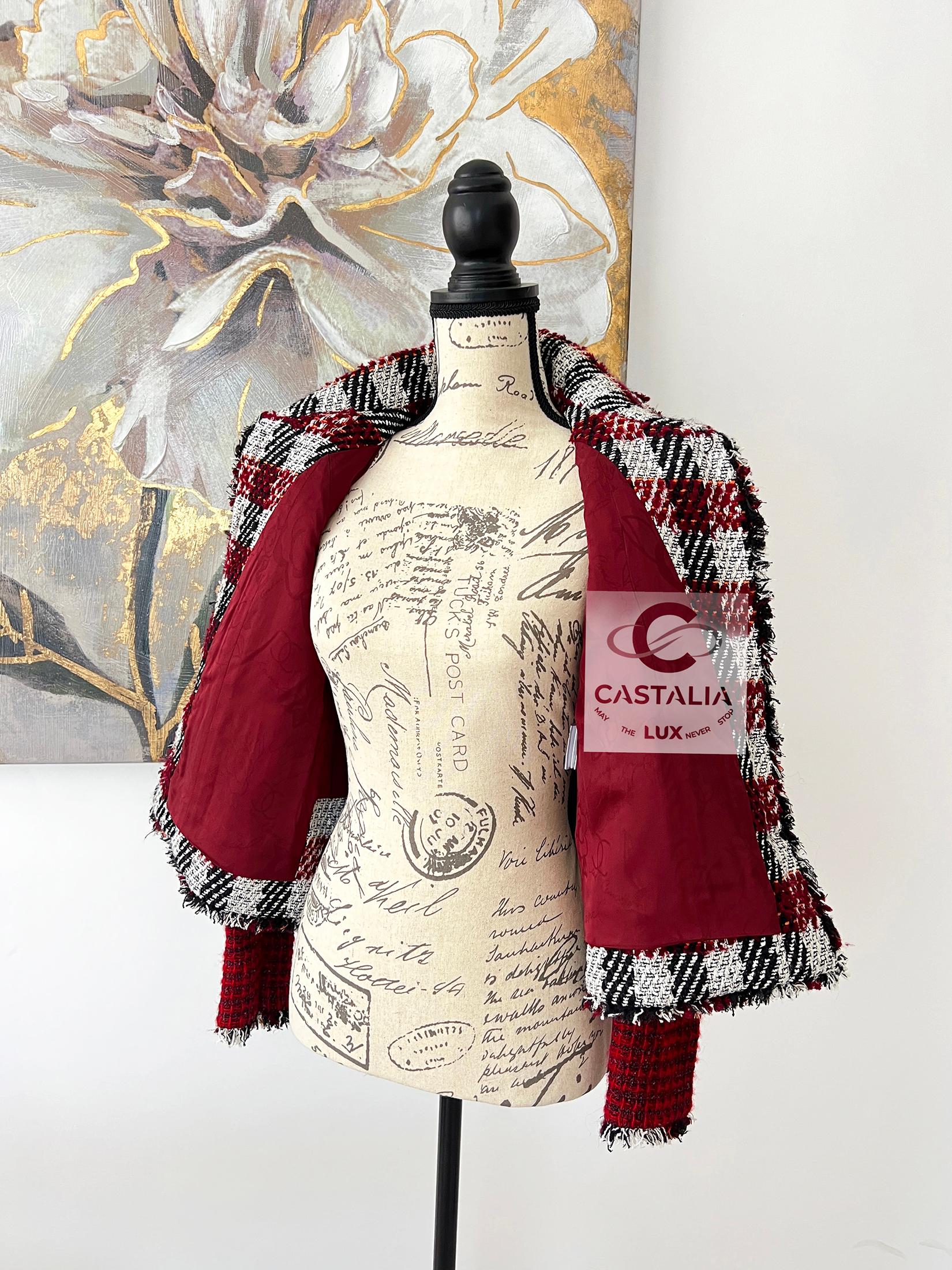 CHANEL Nueva chaqueta de tweed burdeos estilo Anna Wintour 34 FR en venta 10