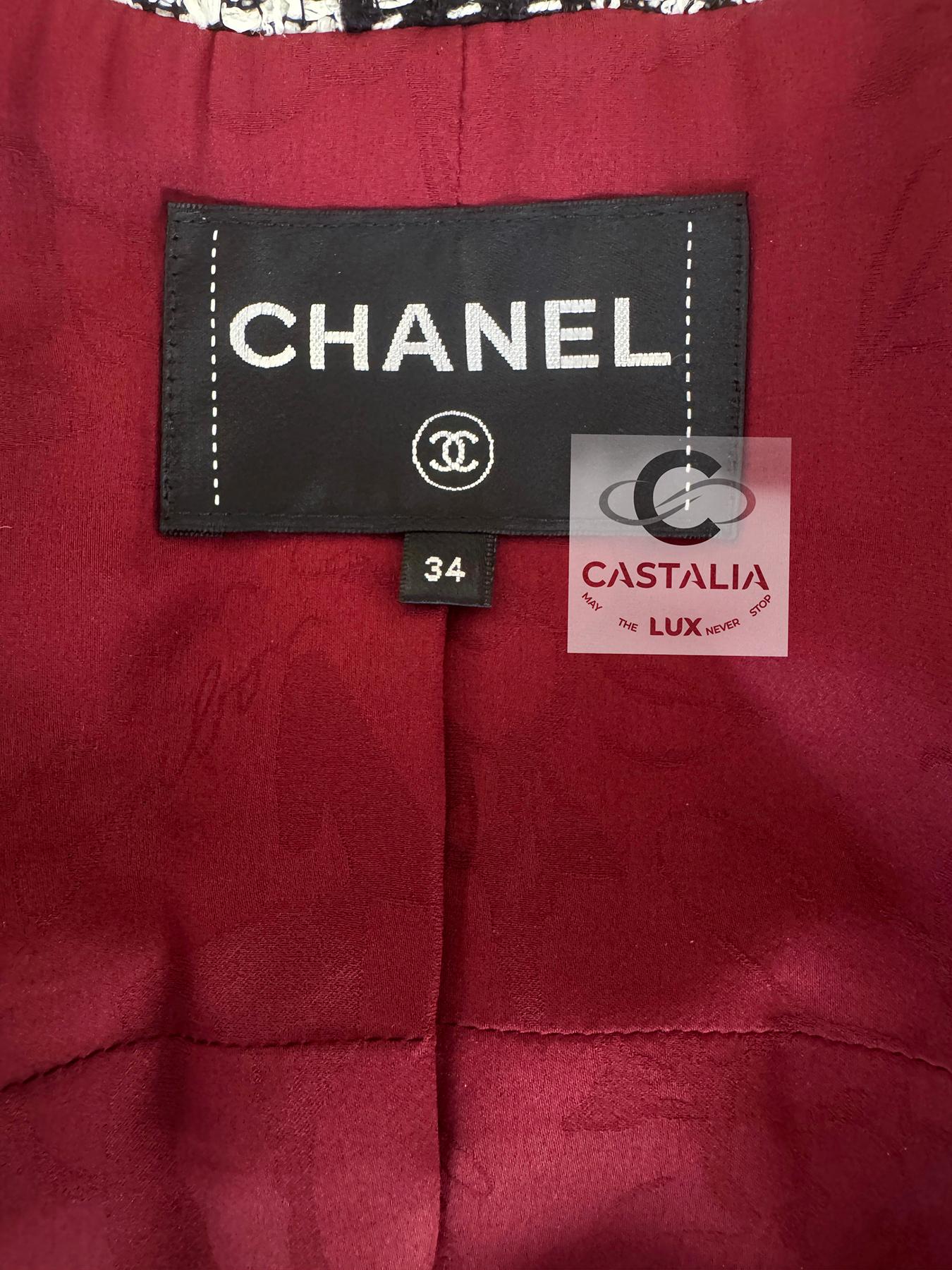 CHANEL Nueva chaqueta de tweed burdeos estilo Anna Wintour 34 FR en venta 12