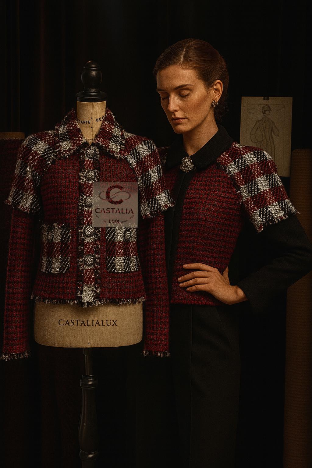 CHANEL Nueva chaqueta de tweed burdeos estilo Anna Wintour 34 FR en venta 1