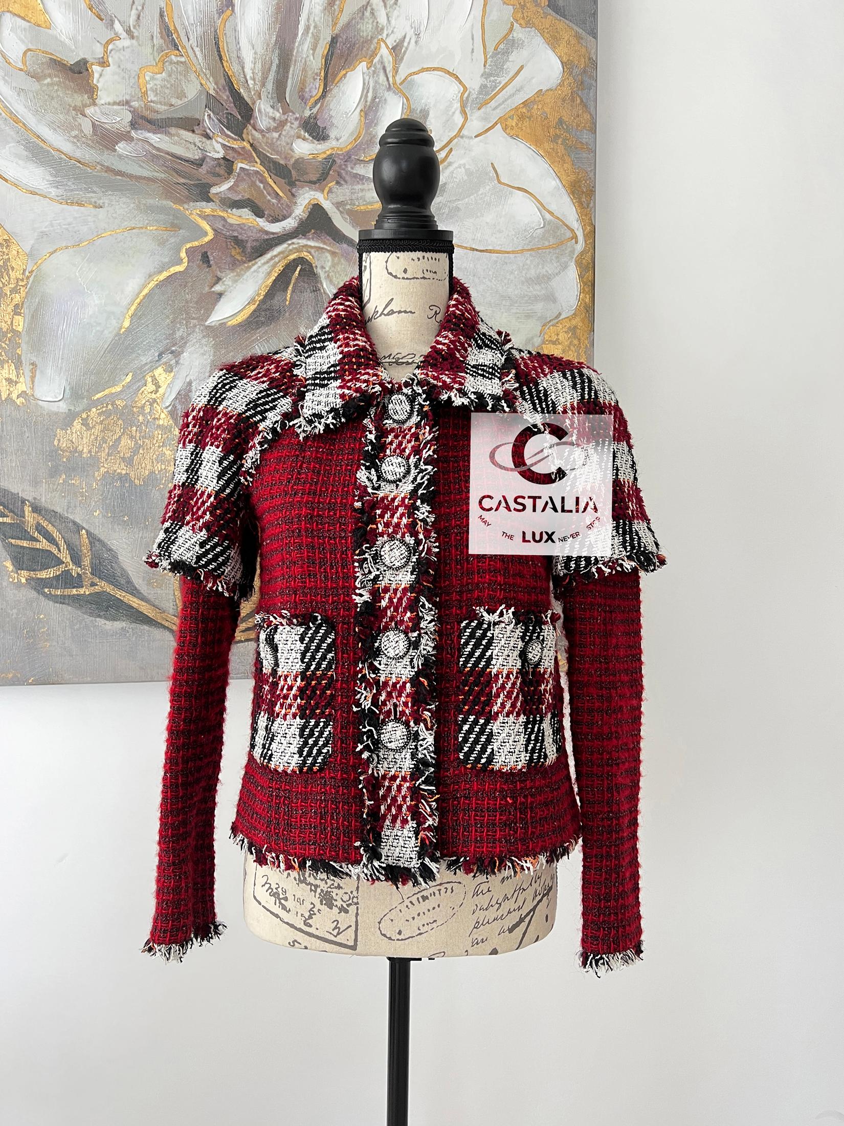 CHANEL Nueva chaqueta de tweed burdeos estilo Anna Wintour 34 FR en venta 2