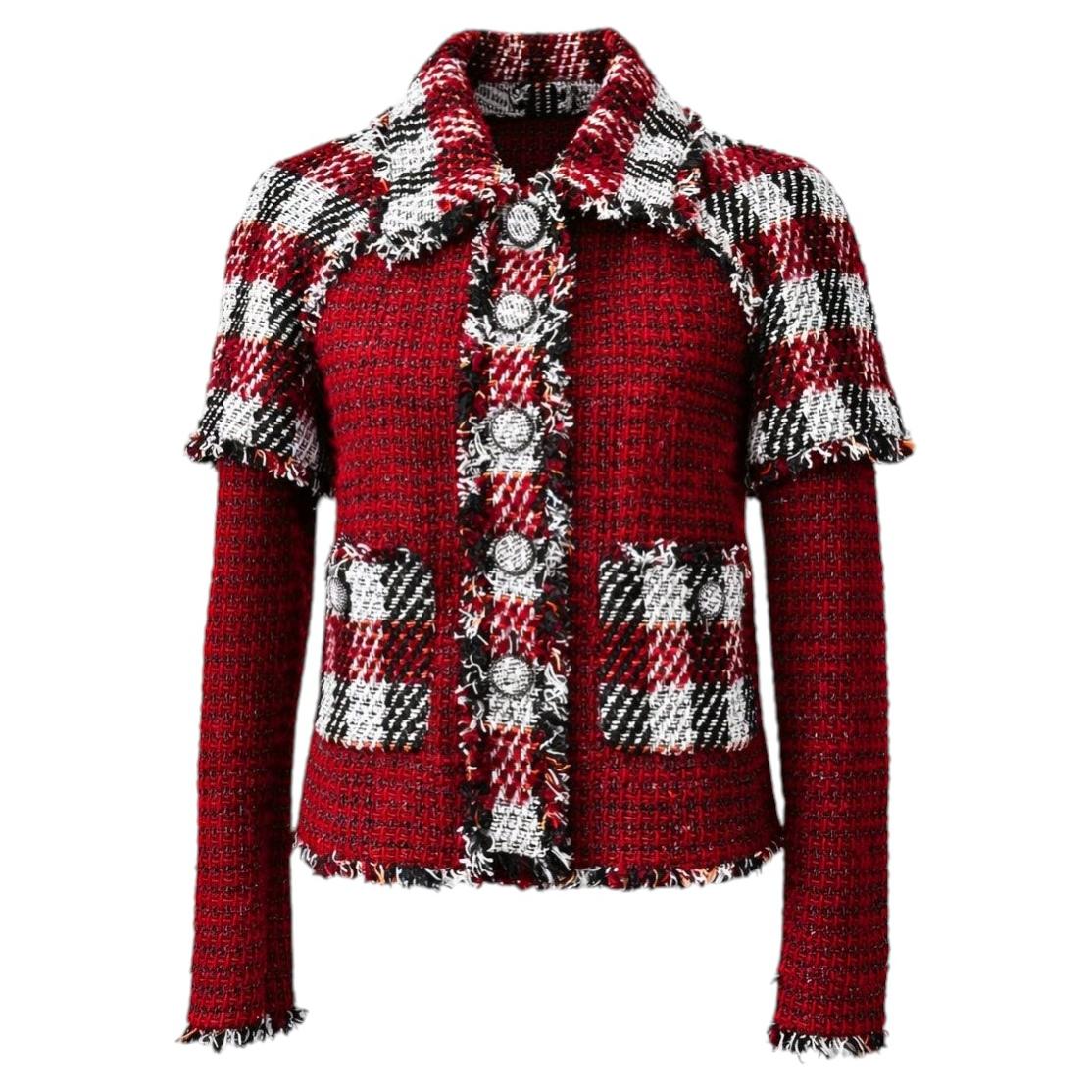 CHANEL New Iconic Anna Wintour Style Burgundy Tweed Jacket 34 FR