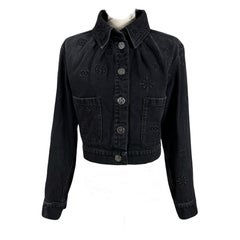Chanel New Iconic Black Logo Embossed Denim Jacket