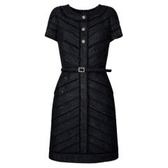 CHANEL New Iconic Black Shimmer Tweed Belted Dress 36 FR