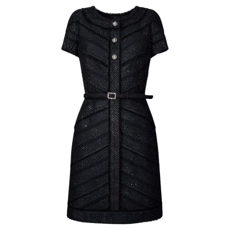 chanel black tweed dress Chanel Black Button Front Tweed Dress