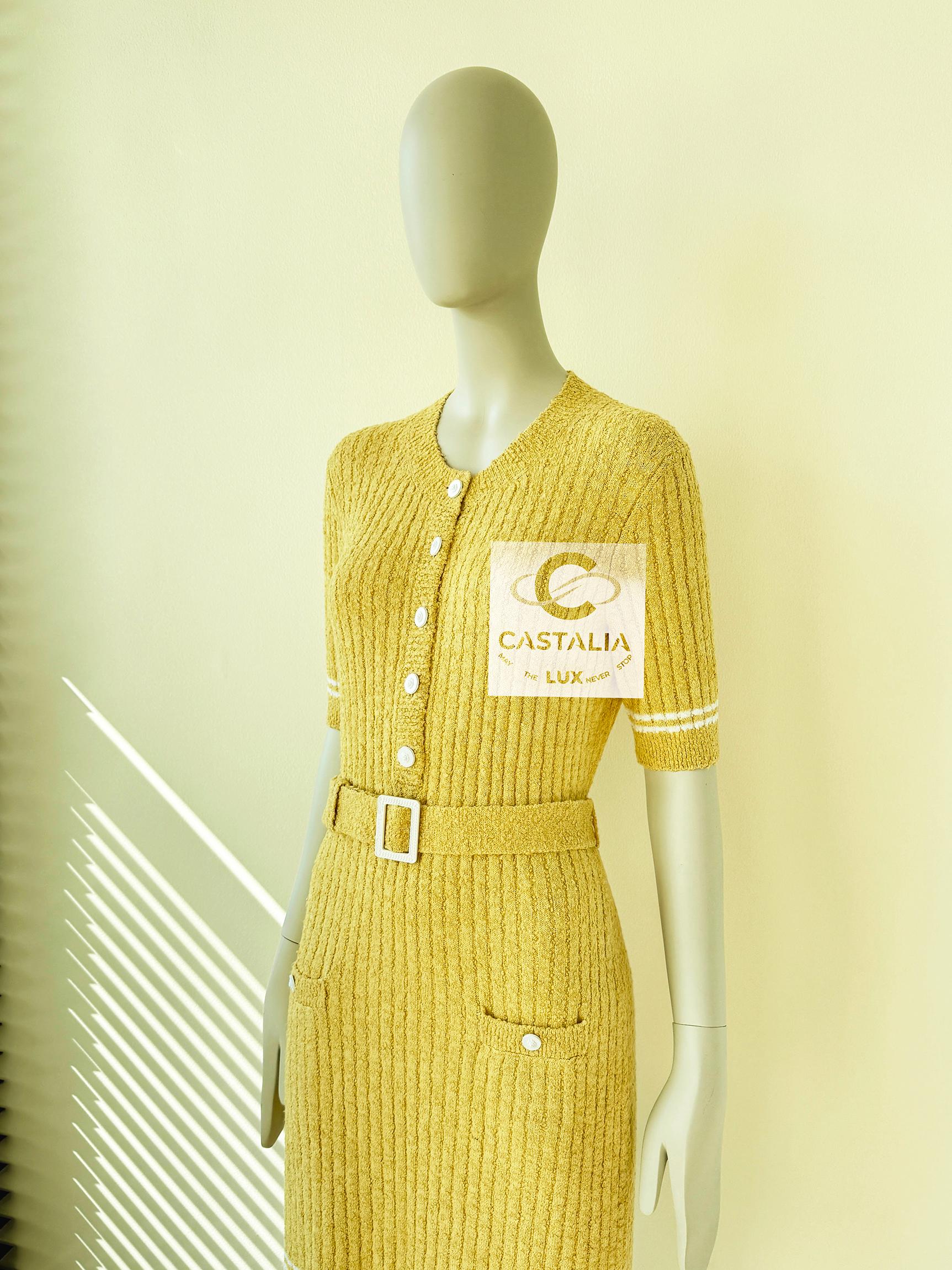 Chanel New Iconic Boucle Knit Dress with Belt 11