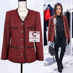 Chanel New Iconic CC Gripoix Buttons Burgundy Tweed Jacket
