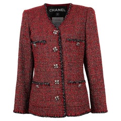 Chanel New Iconic CC Gripoix Buttons Burgundy Tweed Jacket
