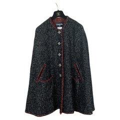 Chanel New Iconic CC Jewel Buttons Black Tweed Cape Jacket