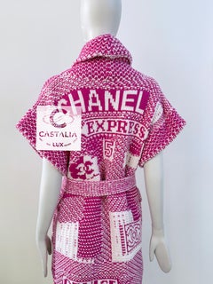 CHANEL Nuovo cappotto cardigan in cashmere Coco Express con iconico logo CC, taglia 38 FR