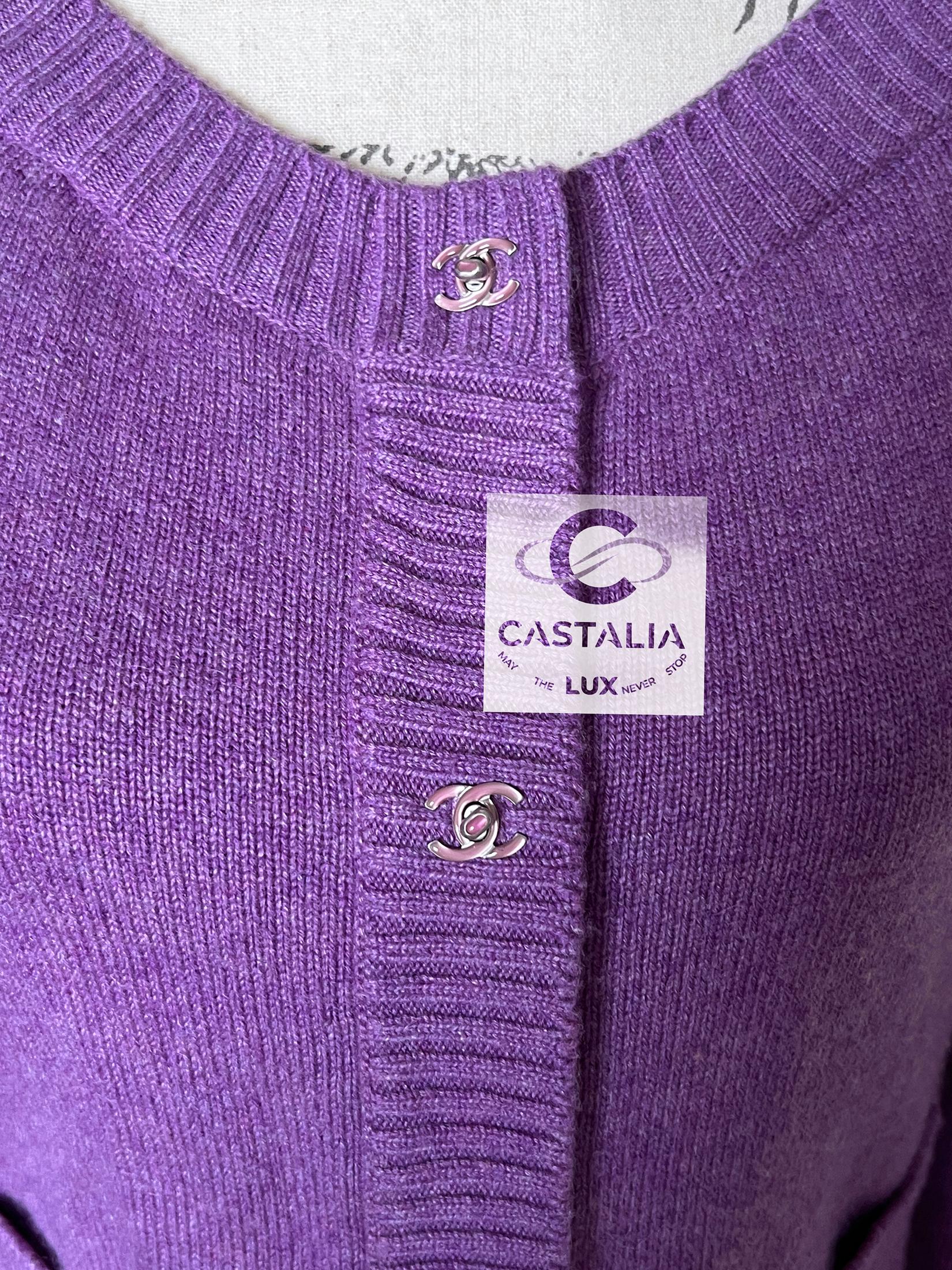 Chanel New Iconic CC Turnlock Blueberry Cardigan 44 FR 5