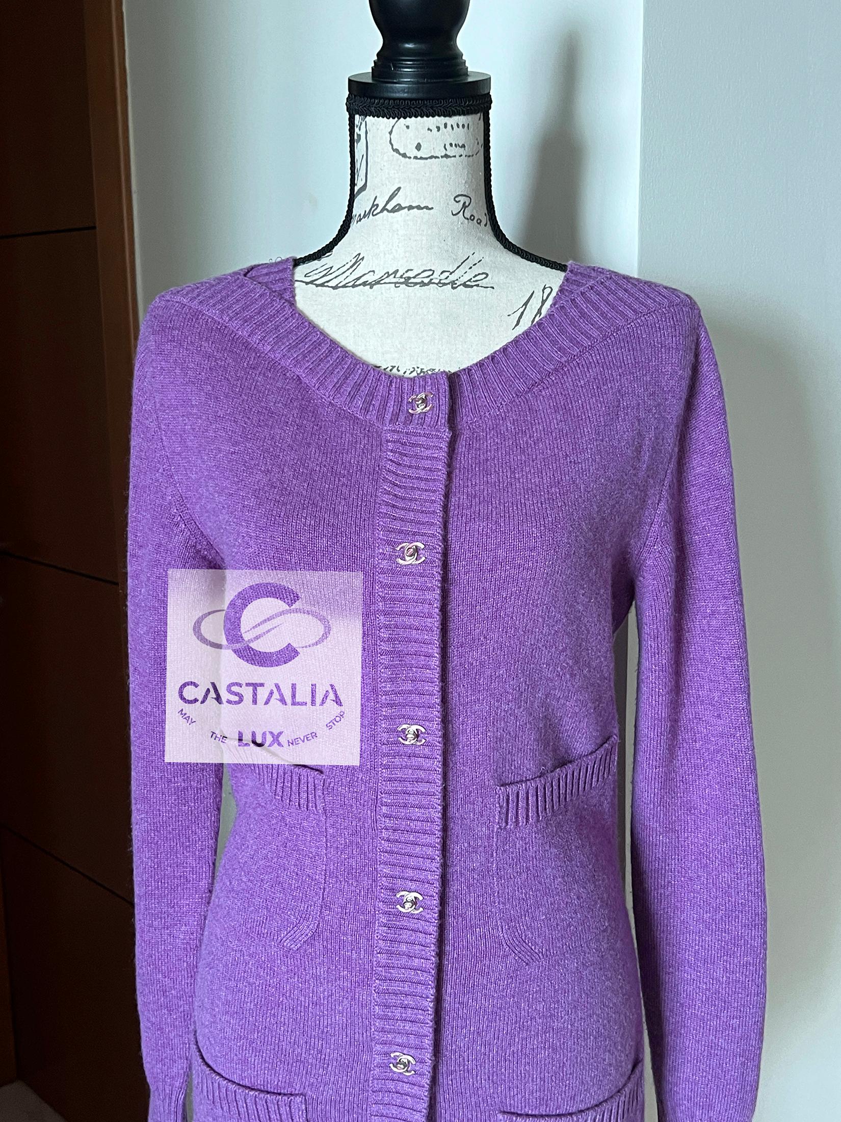 Chanel New Iconic CC Turnlock Blueberry Cardigan 44 FR 1