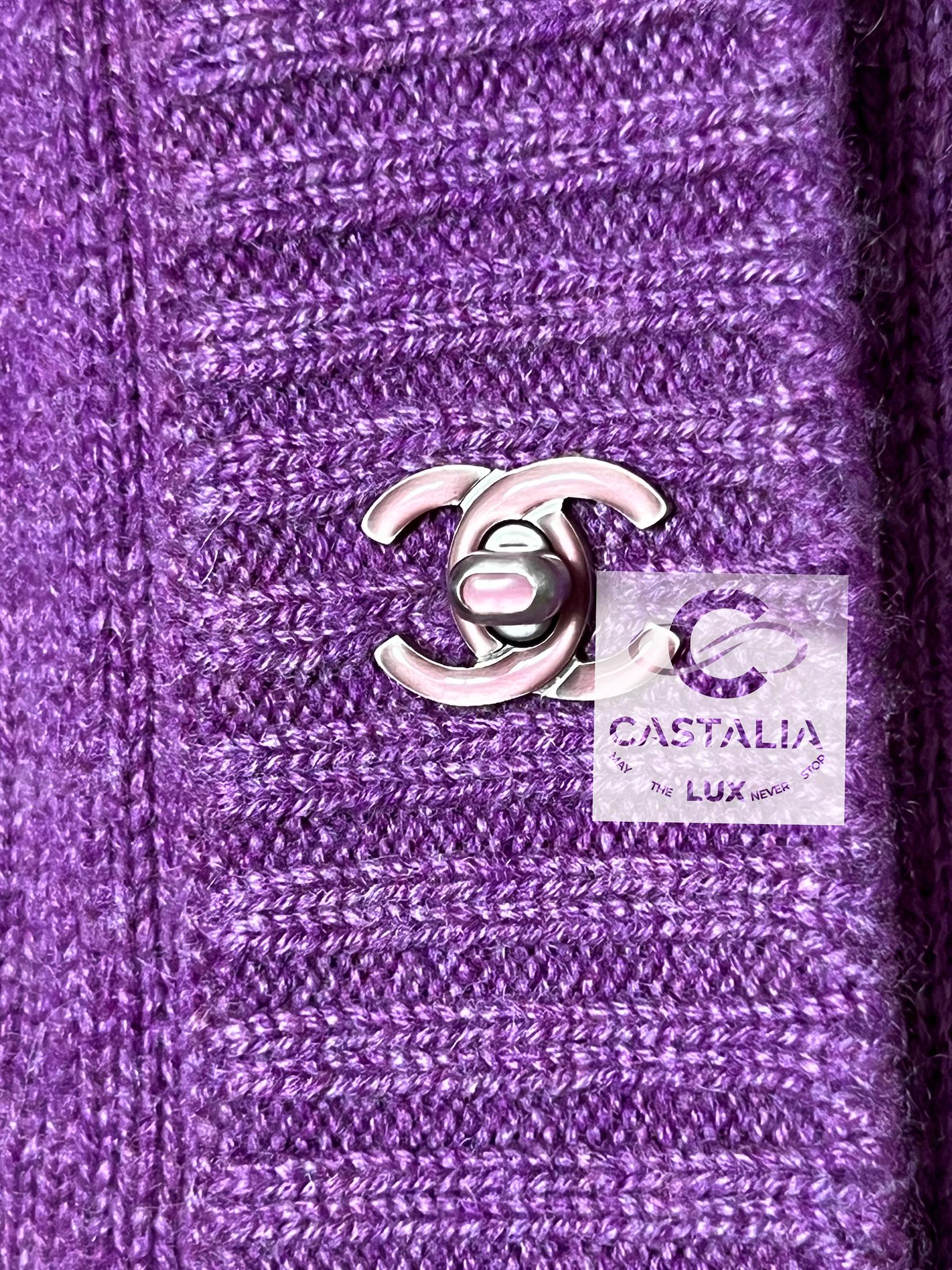 Chanel New Iconic CC Turnlock Blueberry Cardigan 44 FR 3
