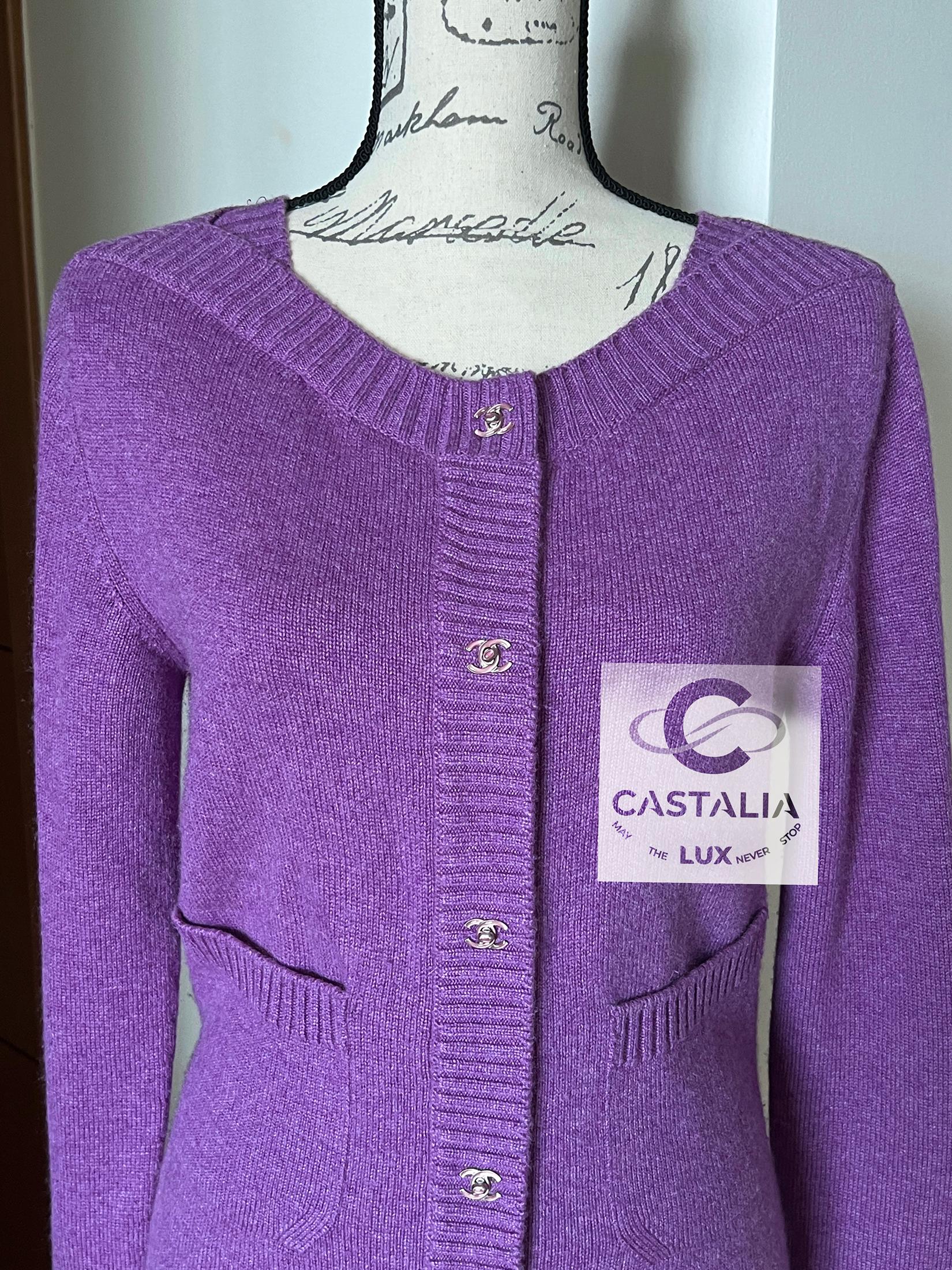 Chanel New Iconic CC Turnlock Blueberry Cardigan 44 FR 4