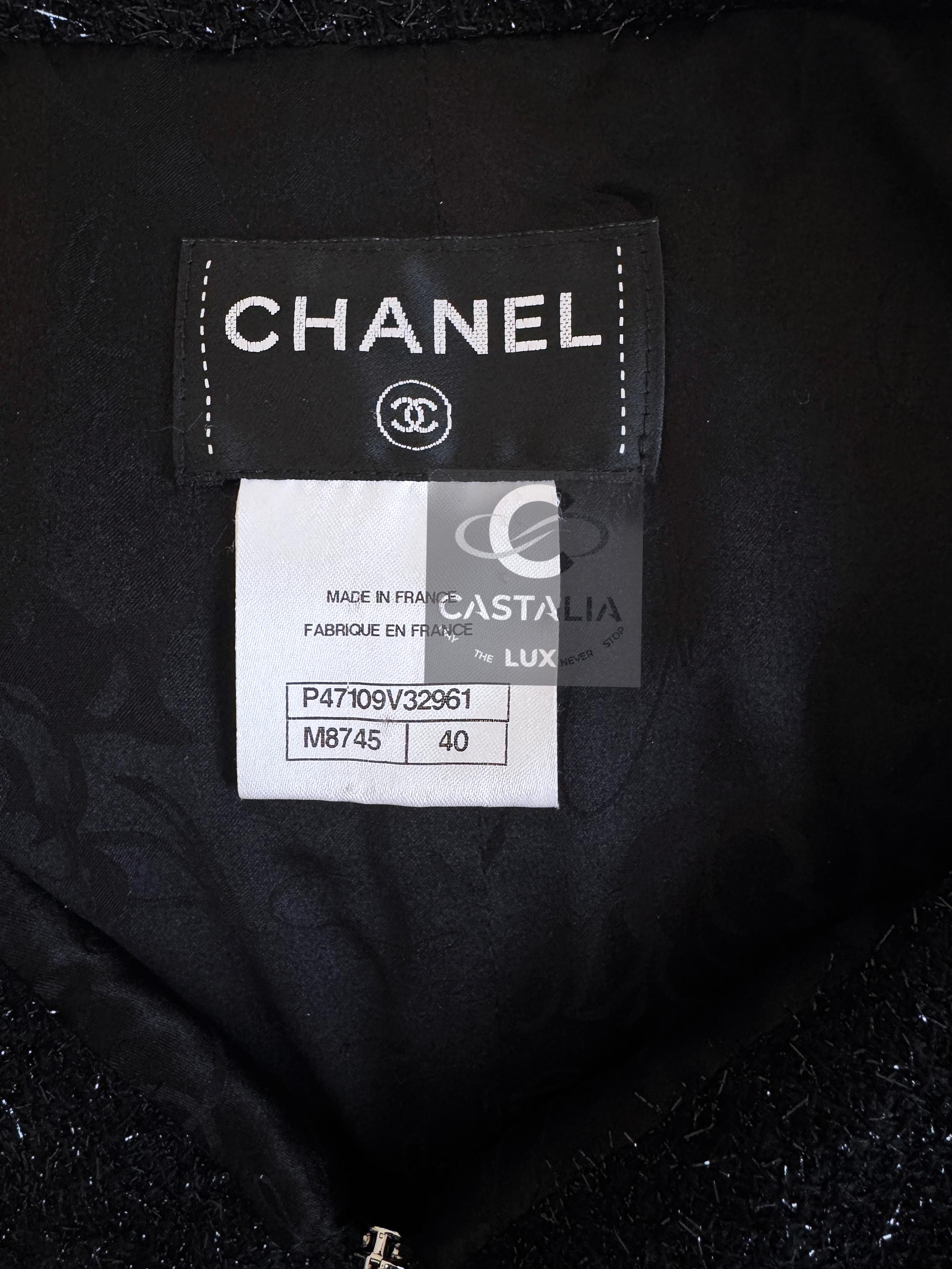 Chanel New Iconic Globalization Black Tweed Jacket Dress 40 FR For Sale 8