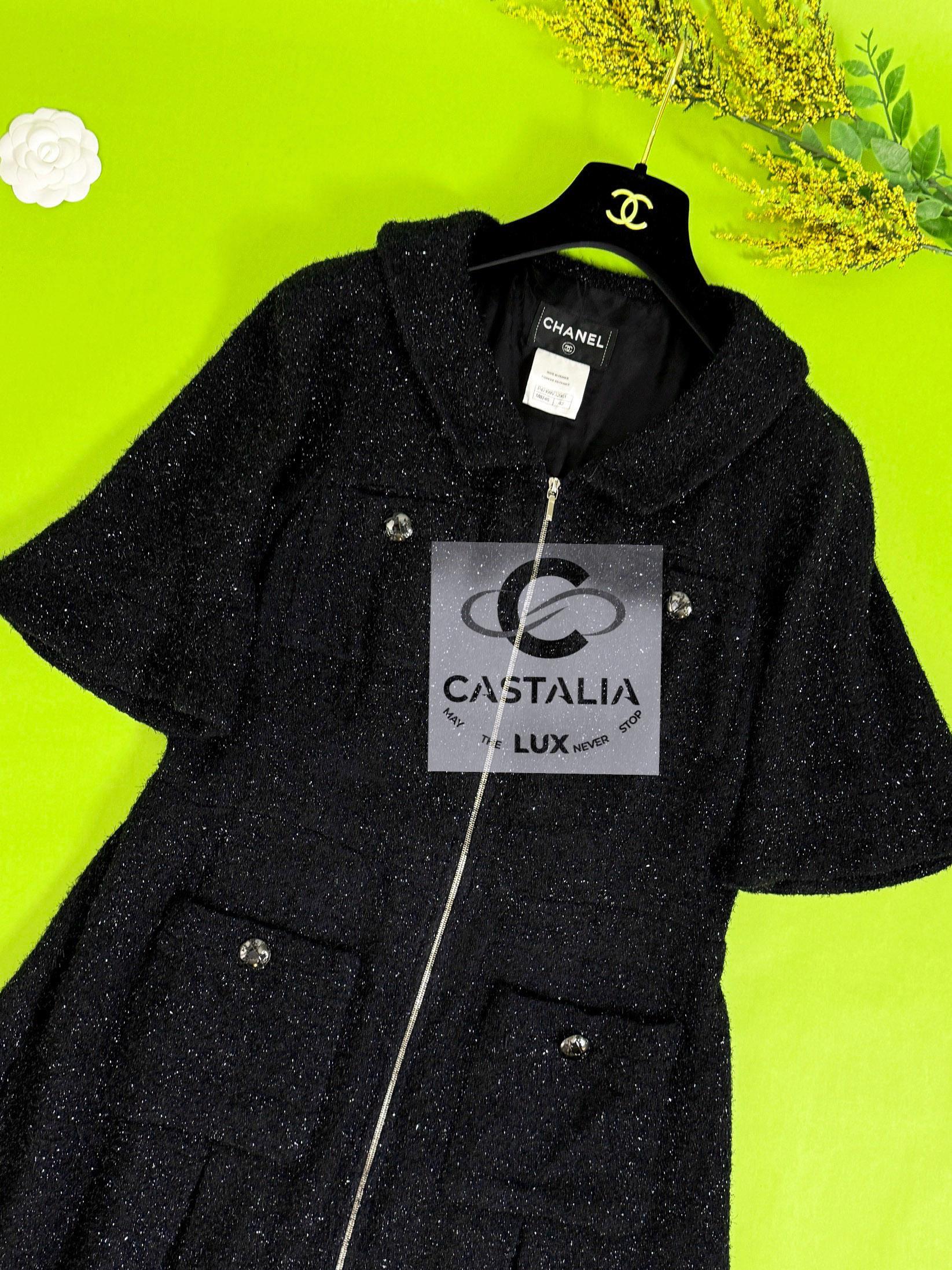 Chanel New Iconic Globalization Black Tweed Jacket Dress 40 FR For Sale 2