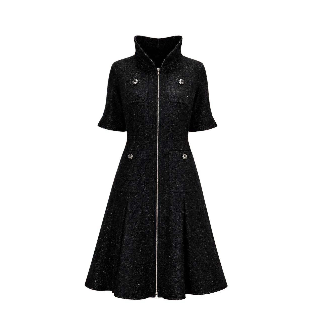 CHANEL New Iconic Globalisierung Schwarz Tweed Jacke Kleid 40 FR