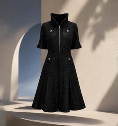 CHANEL New Iconic Globalization Black Tweed Jacket Dress 40 FR