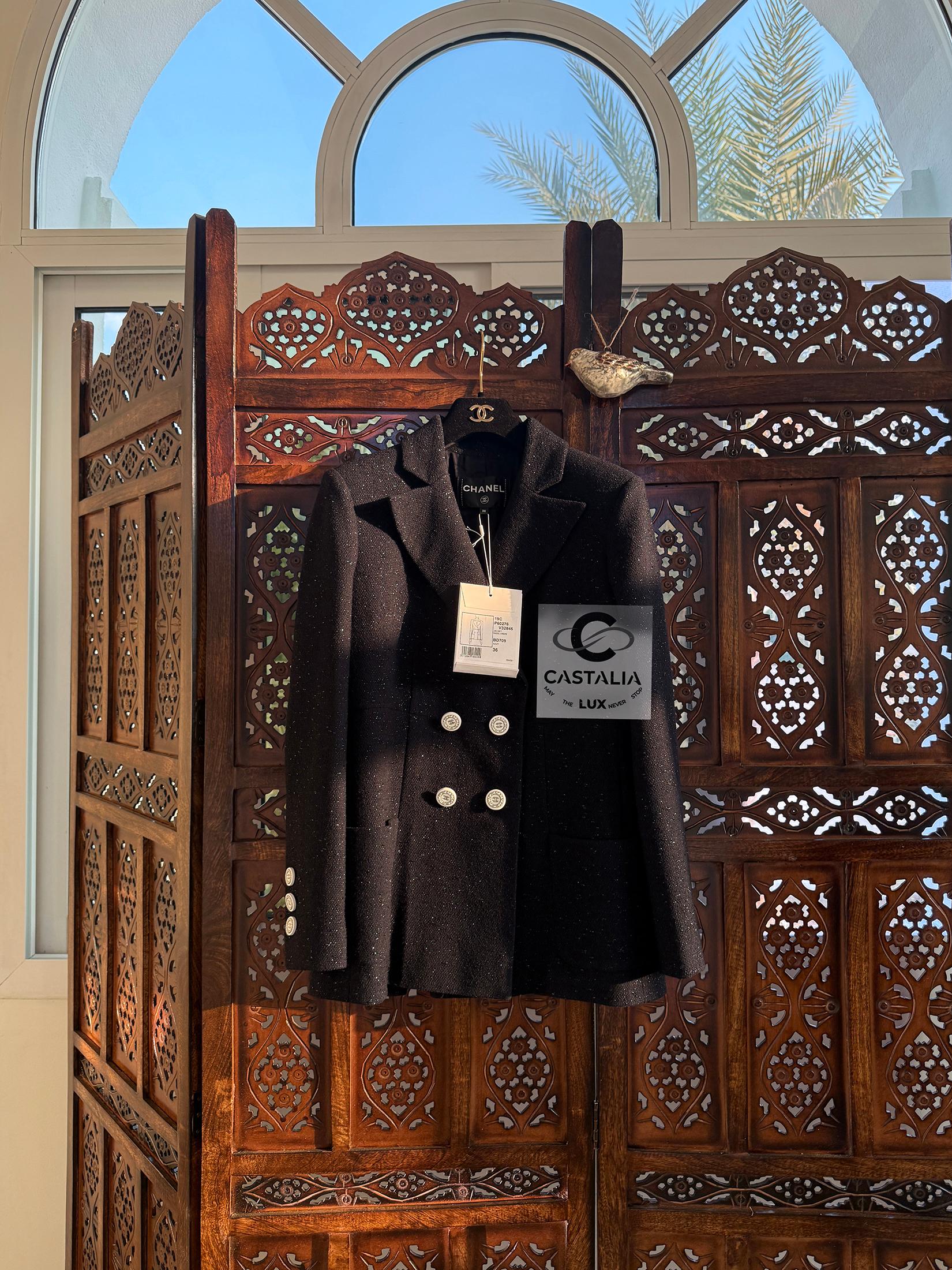 Chanel New Iconic La Pausa Shimmer Tweed Jacket 36 FR For Sale 9