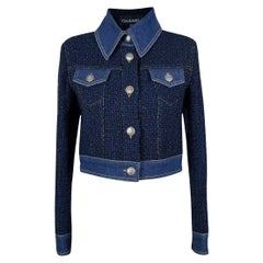 Chanel Nuova Giacca Iconica Navy Tweed & Denim 38 FR