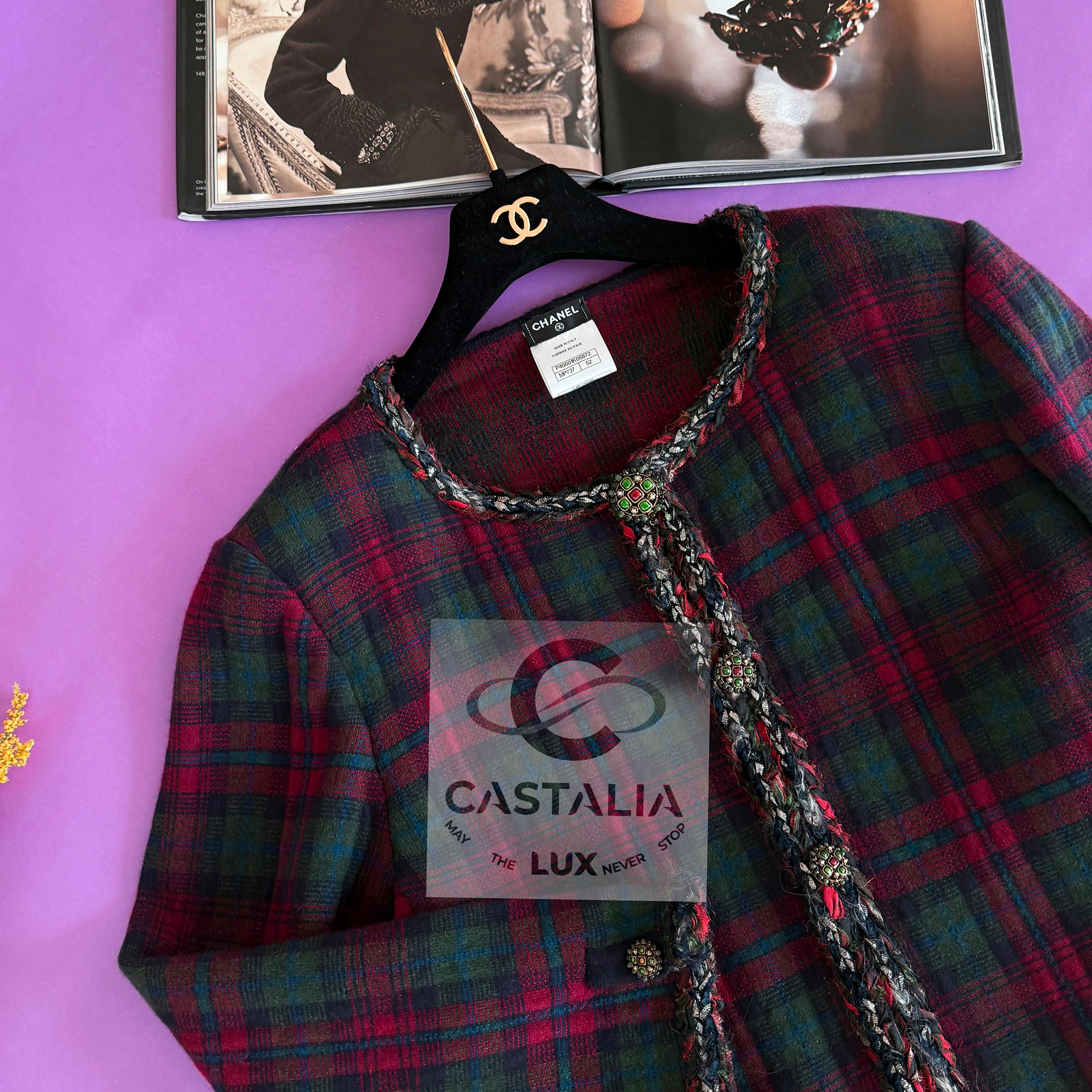 Chanel New Iconic Paris / Edinburgh Red Tartan Jacket 52 FR 9