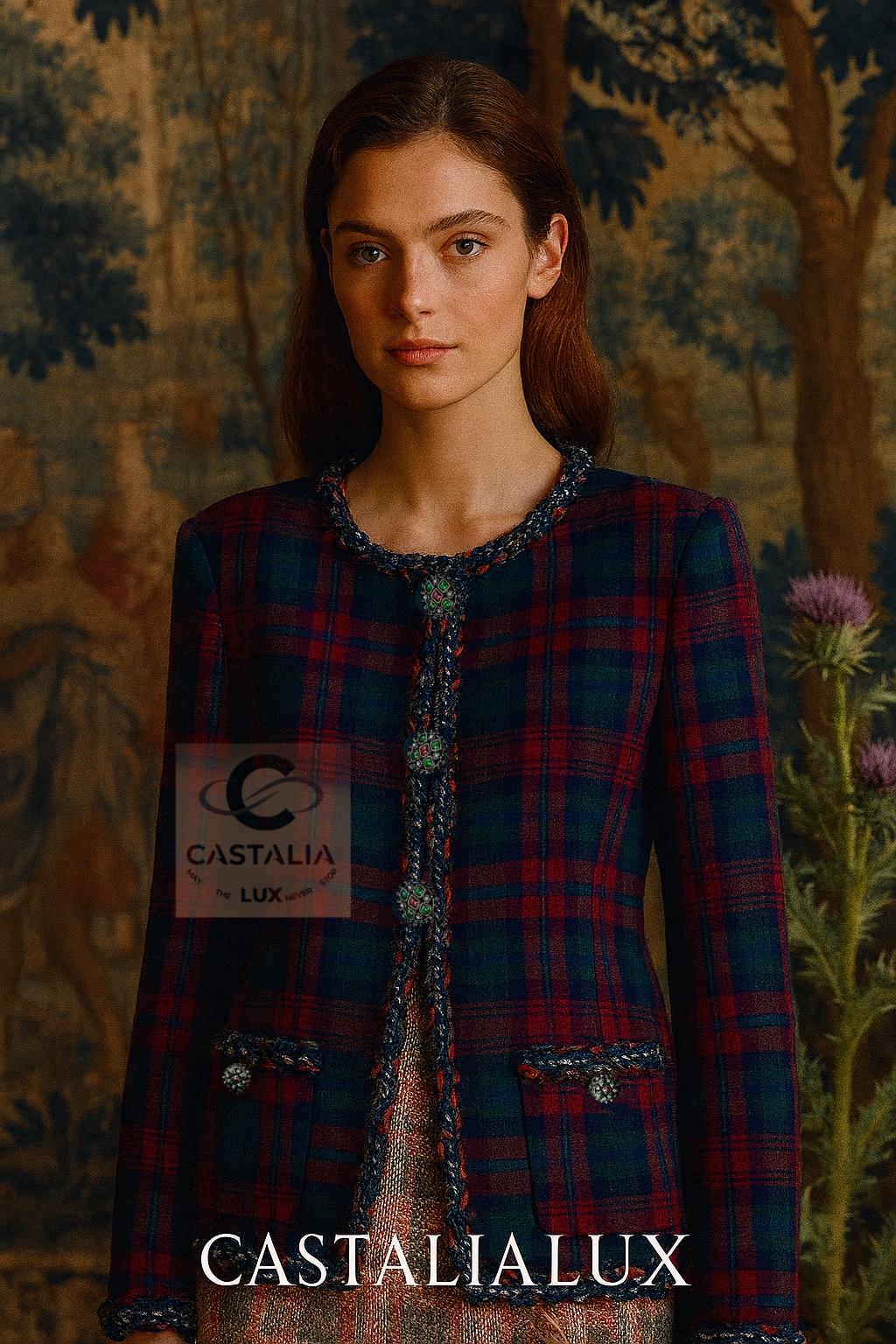 Women's or Men's Chanel New Iconic Paris / Edinburgh Red Tartan Jacket 52 FR For Sale