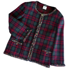 Chanel New Iconic Paris / Edinburgh Red Tartan Jacket 52 FR