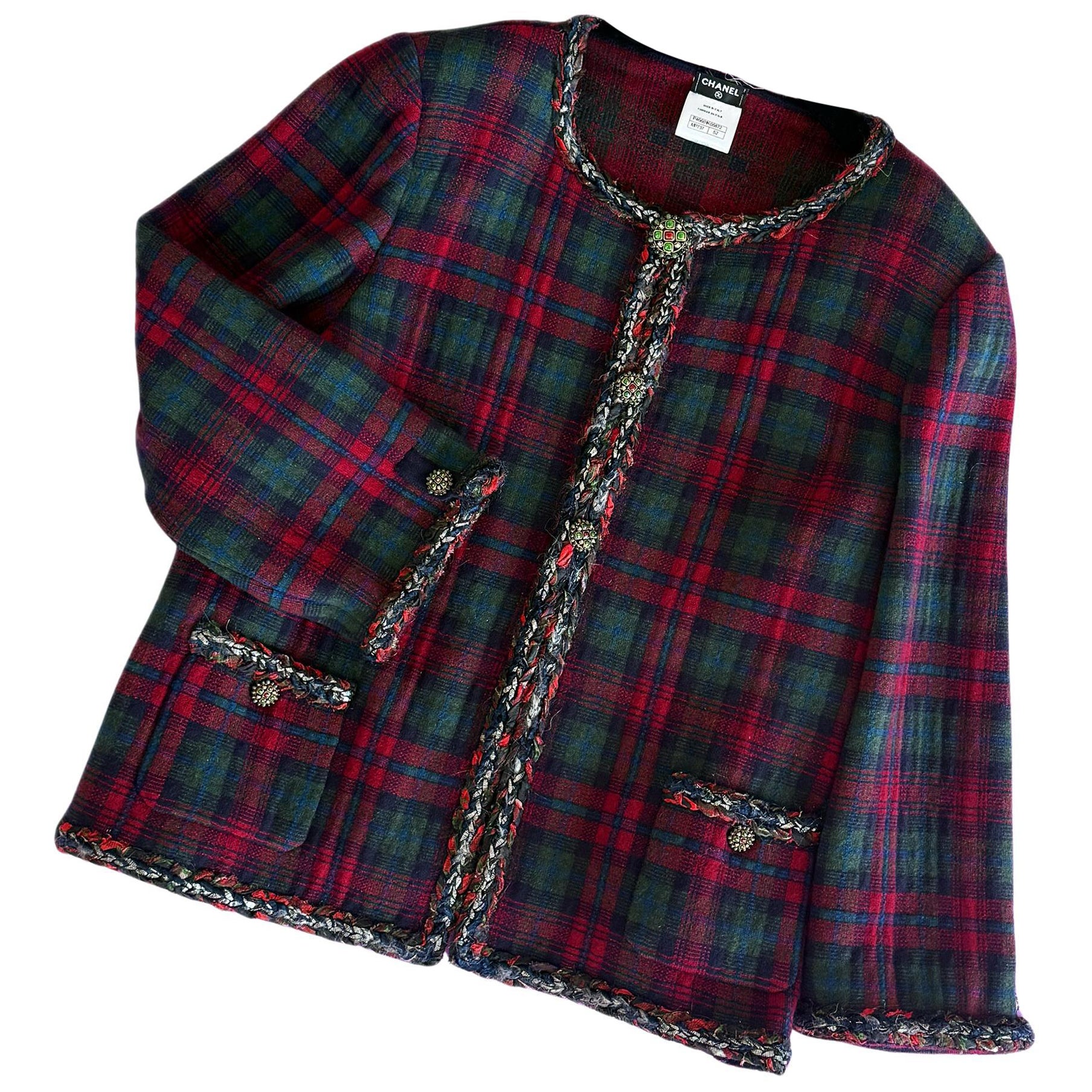 Chanel Nuova Giacca Iconica Paris / Edinburgh Red Tartan 52 FR