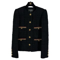 Chanel New Iconic Rihanna Style Black Ribbon Tweed Jacket