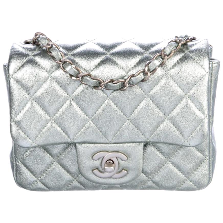 Chanel NEW Iridescent Green Quilted Leather Small Mini Evening Shoulder Flap Bag