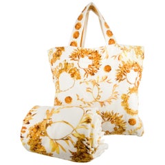 Chanel NEW Ivory Gold Beach Travel Home Terry Cloth 2 in 1 Towel in Tote Bag