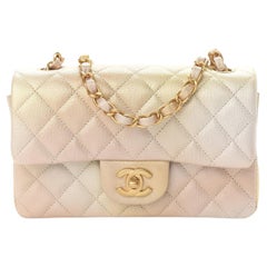 CHANEL NEW Ivory Gold Pink Iridescent Leather Small Evening Shoulder Flap Bag