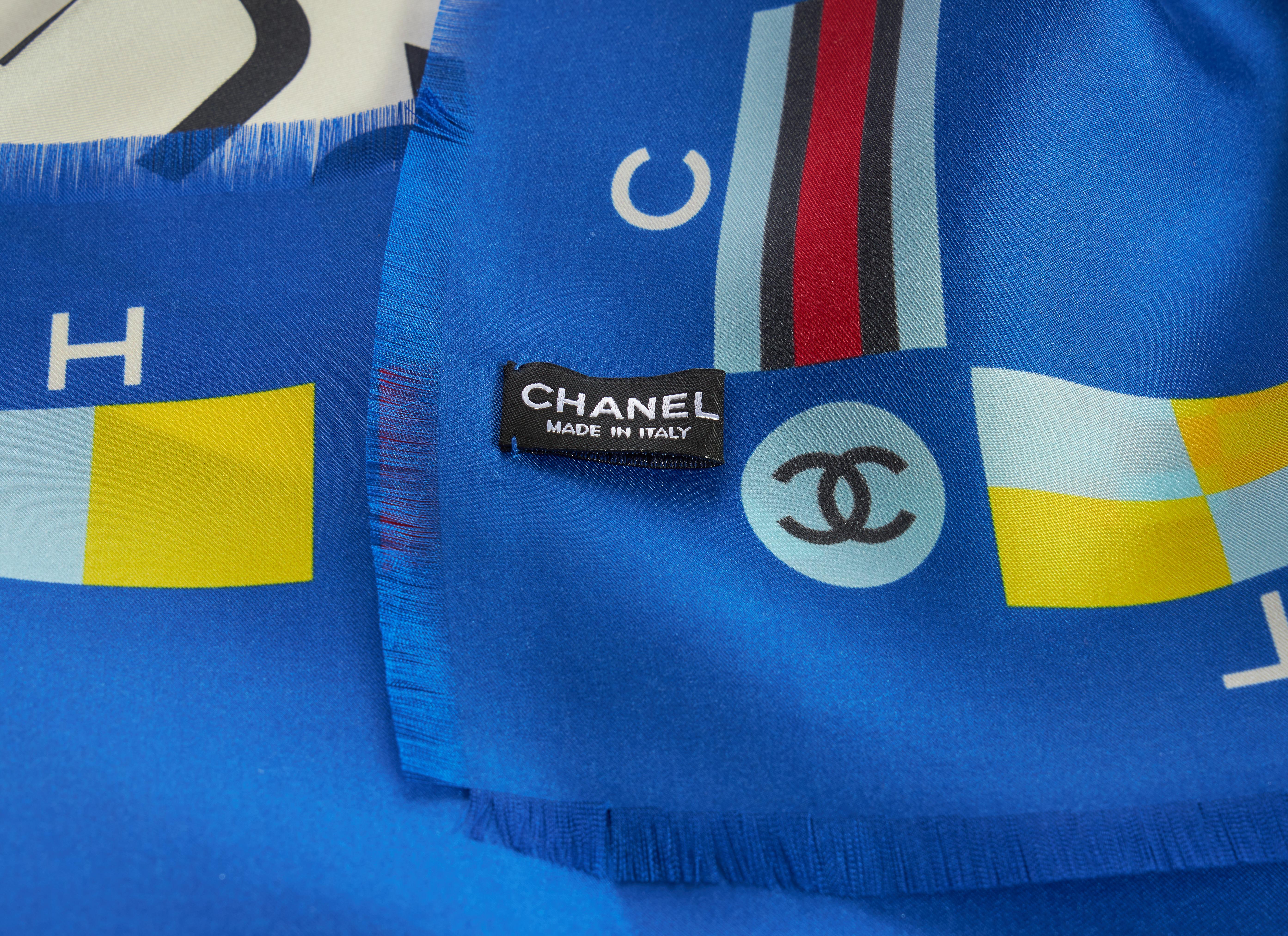 Chanel New La Pausa Blue Silk Shawl In New Condition For Sale In West Hollywood, CA