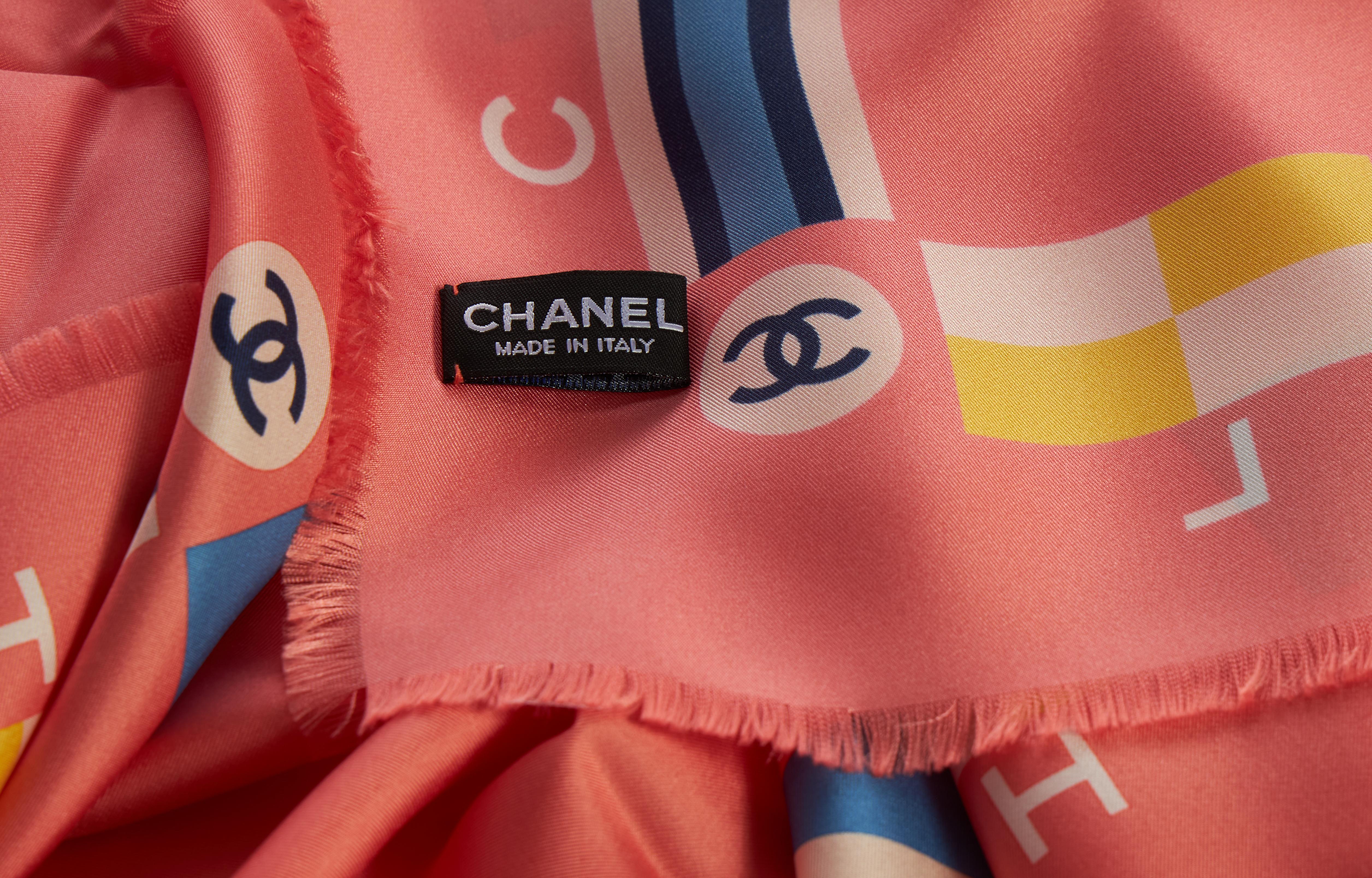 Orange Chanel New La Pausa Coral Silk Shawl For Sale