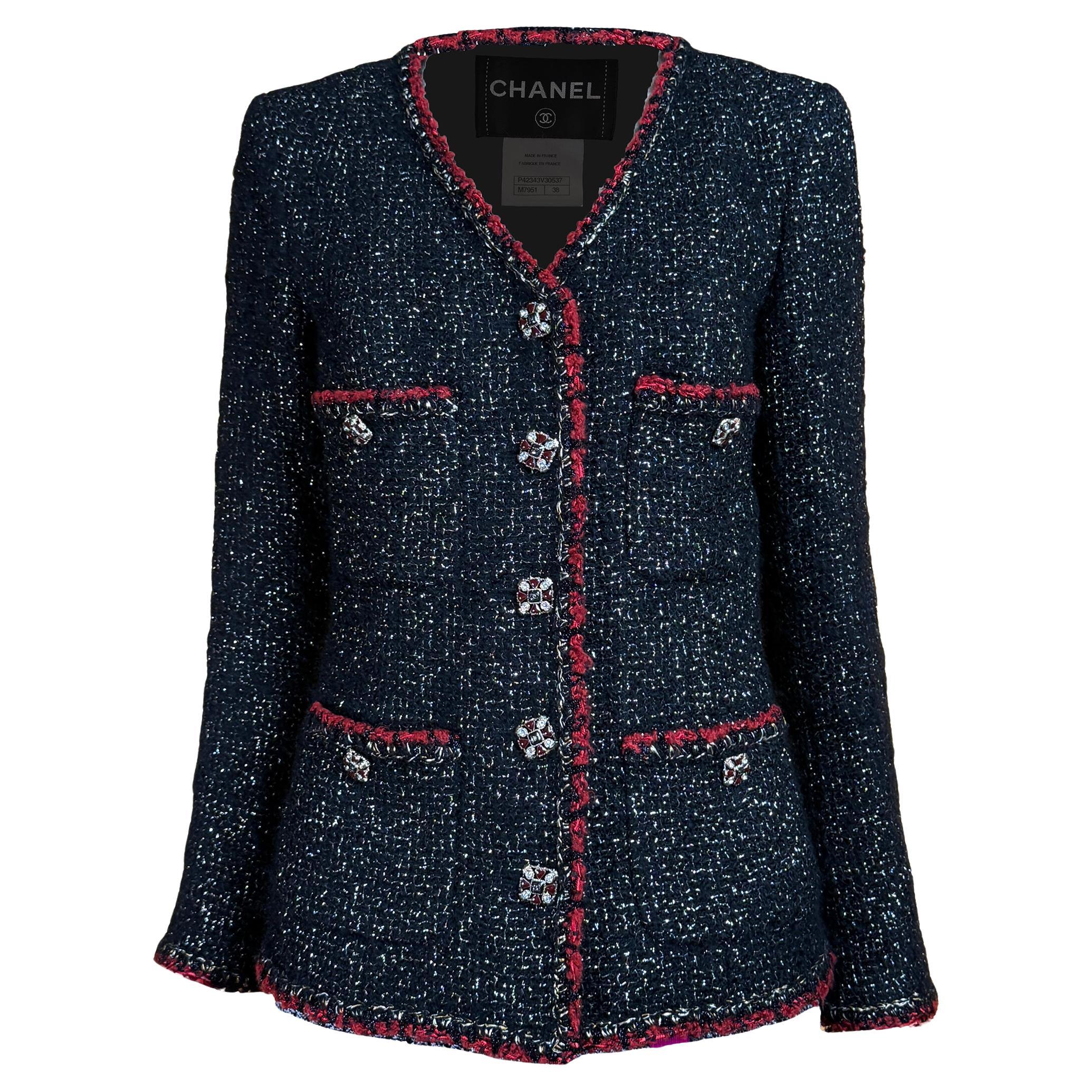 Chanel Nuova Leggendaria CC Gripoix Bottoni Giacca Tweed Nero 38 FR