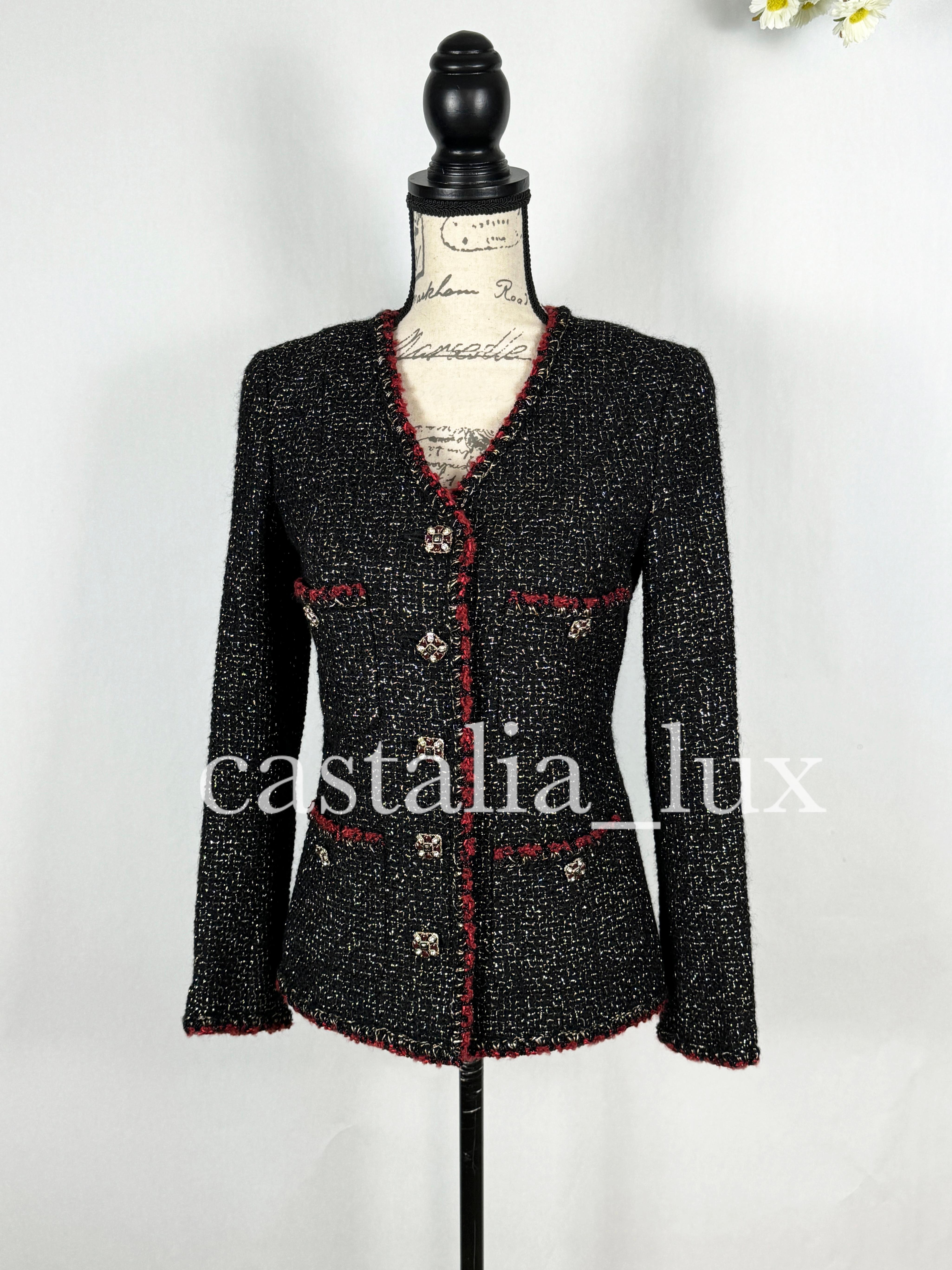 Chanel New Legendary CC Jewel Buttons Black Tweed Jacket For Sale 7