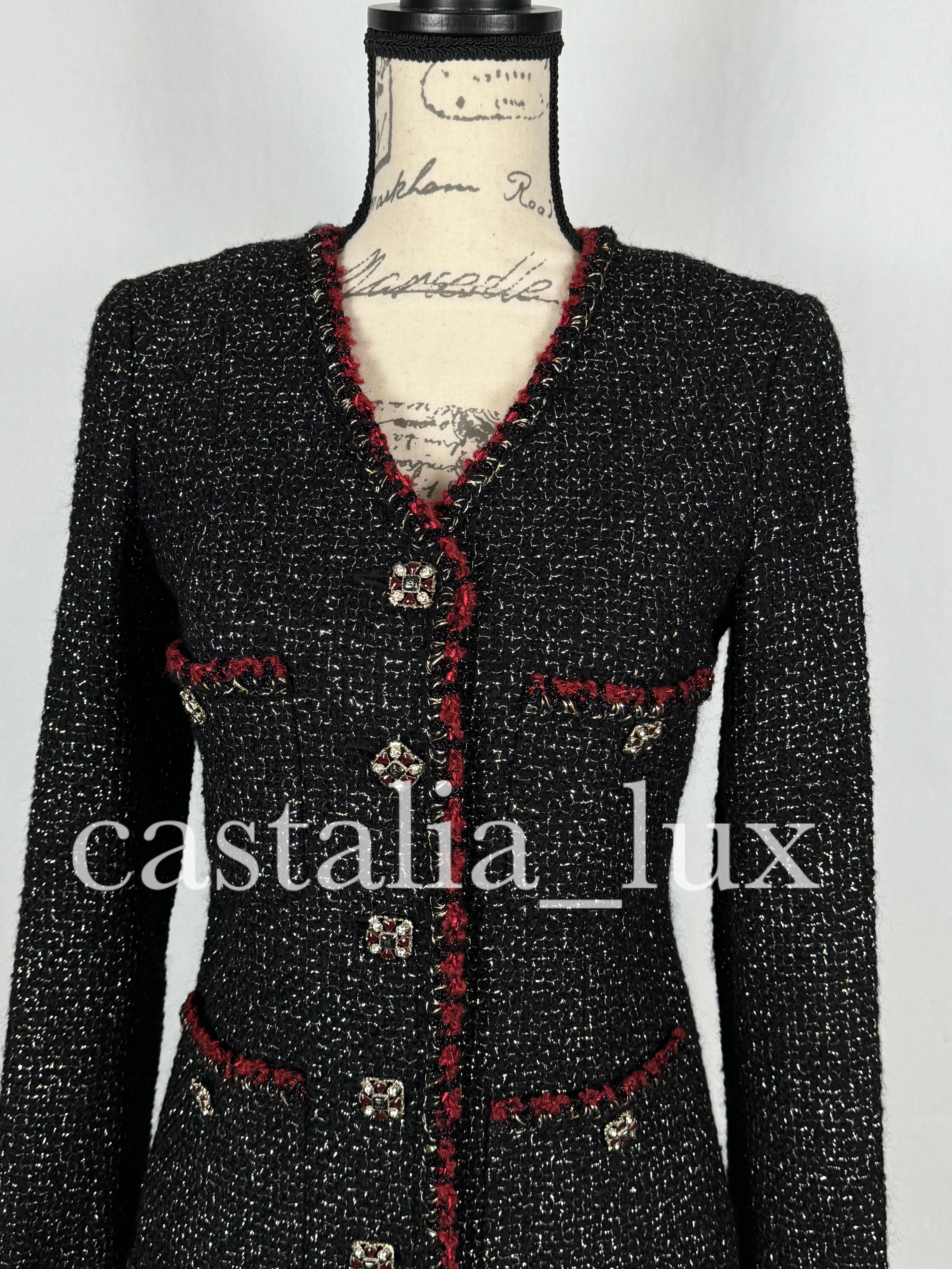 Chanel New Legendary CC Jewel Buttons Black Tweed Jacket For Sale 8