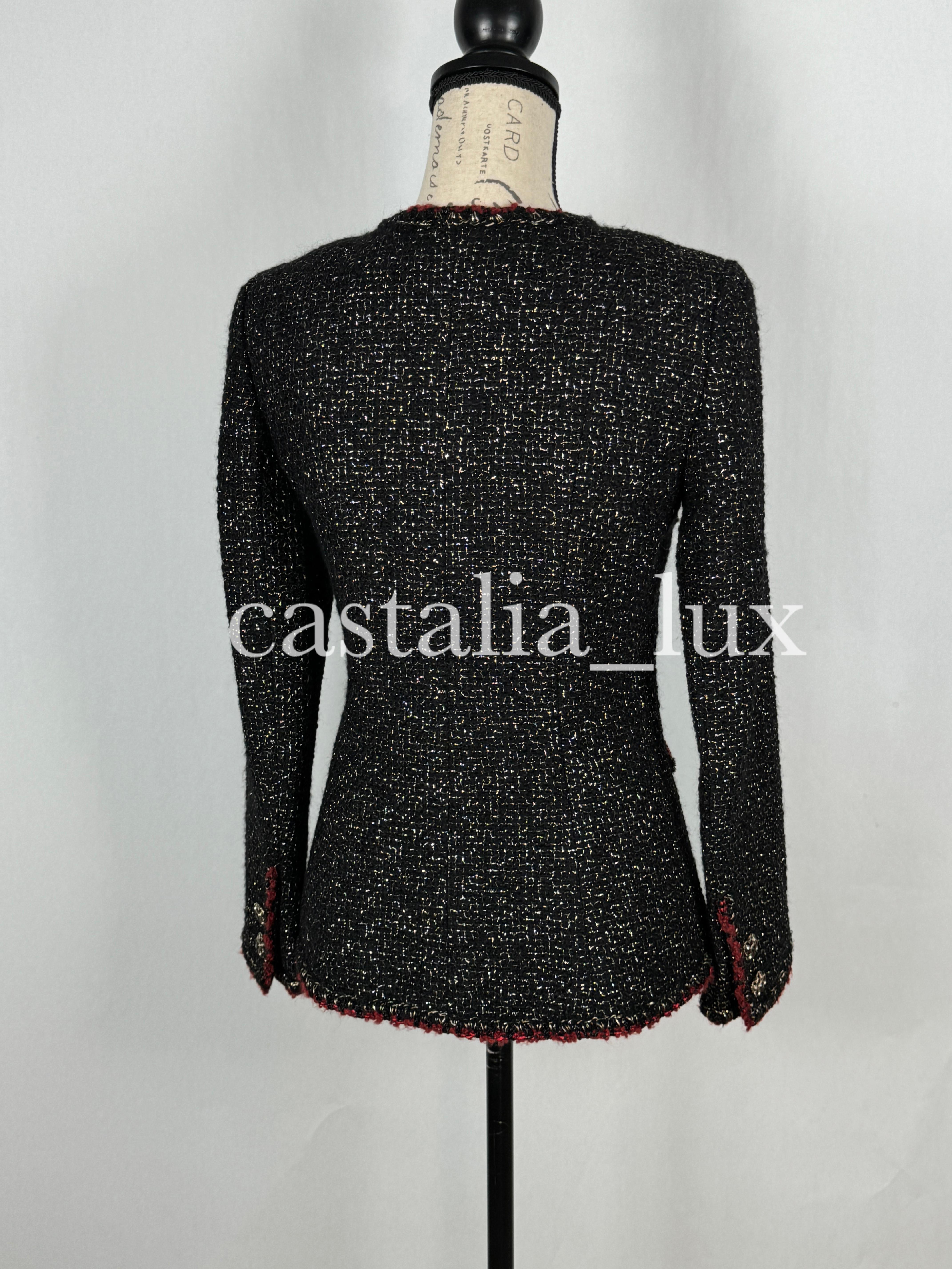 Chanel New Legendary CC Jewel Buttons Black Tweed Jacket For Sale 15